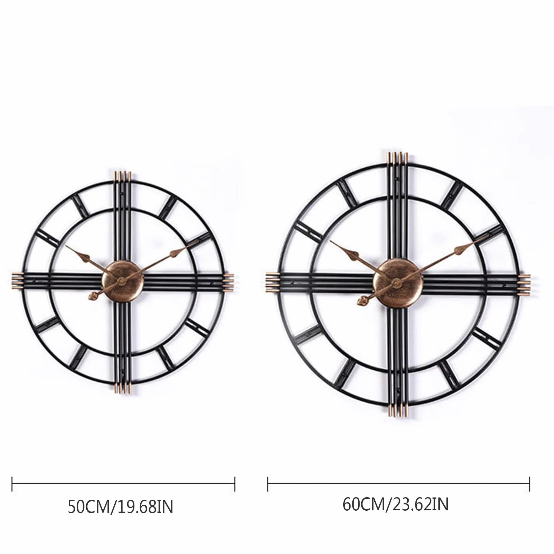 Reloj de Pared metálico con Grandes números Romanos, 60 cm Redondo Vintage silencioso de Metal, Moderno sin tictac Funciona con Pilas, Incluye Gancho e Instrucciones