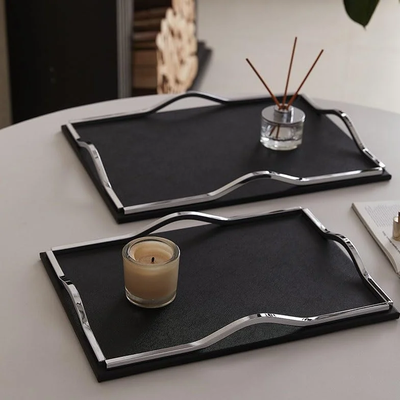 Bandejas Servir Comida Bandeja de Adornos Lujo Ligera Cuero, Bandeja Almacenamiento for Entrada Sala Estar, Mesa Comedor, Exquisita for baño Hotel Mesa Cama | S