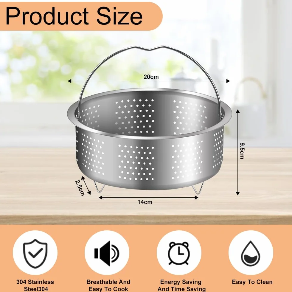 Cesta para cocinar al vapor de acero inoxidable 304, 20 cm, multifuncional