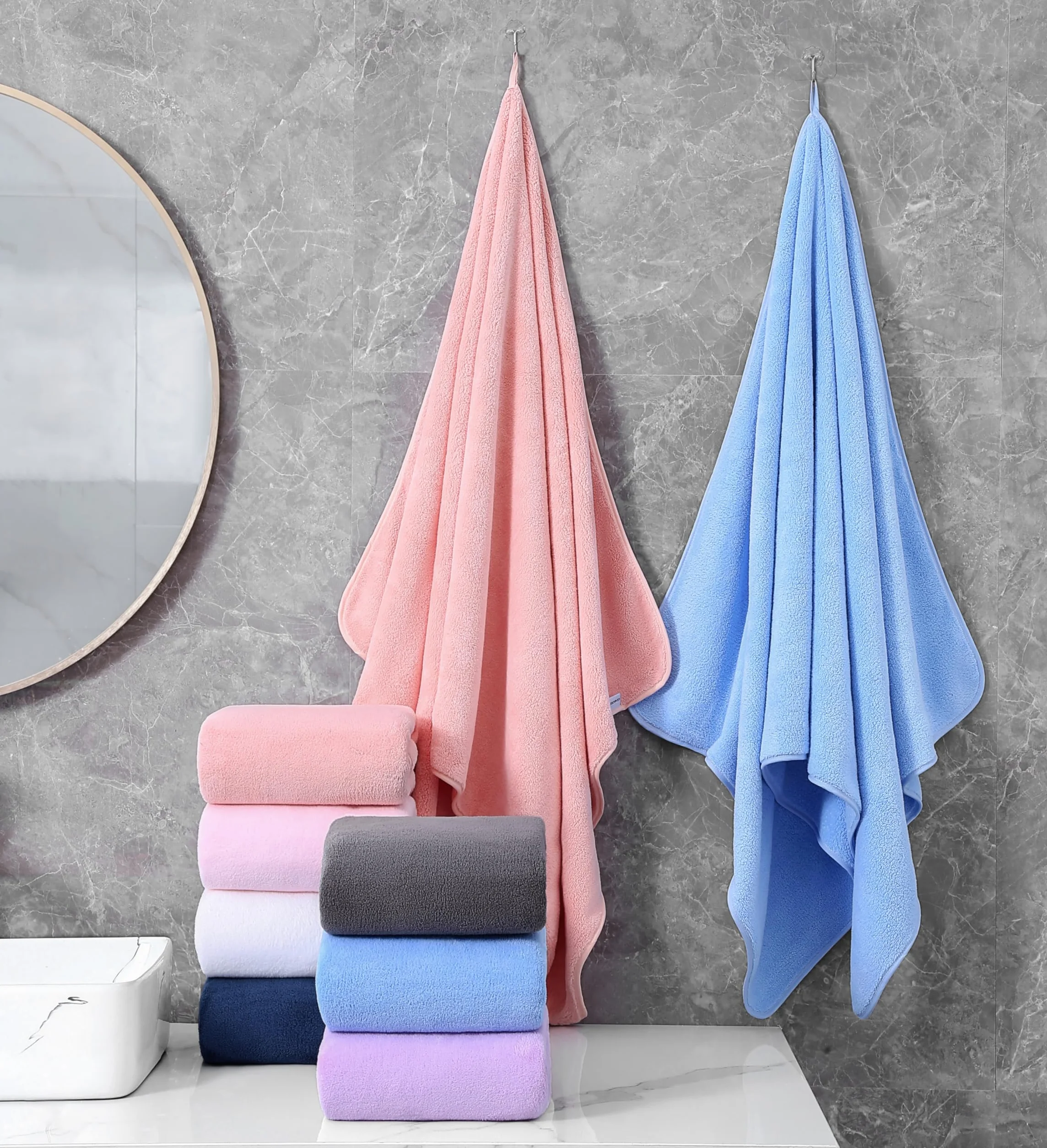 Aibaser Toalla de baño (microfibra, rosa, 71 x 142 cm)