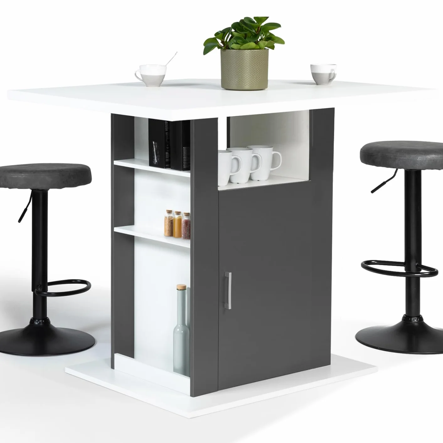 IDMarket - Isla Central UGO 110 cm Madera Blanca y Gris con Almacenamiento