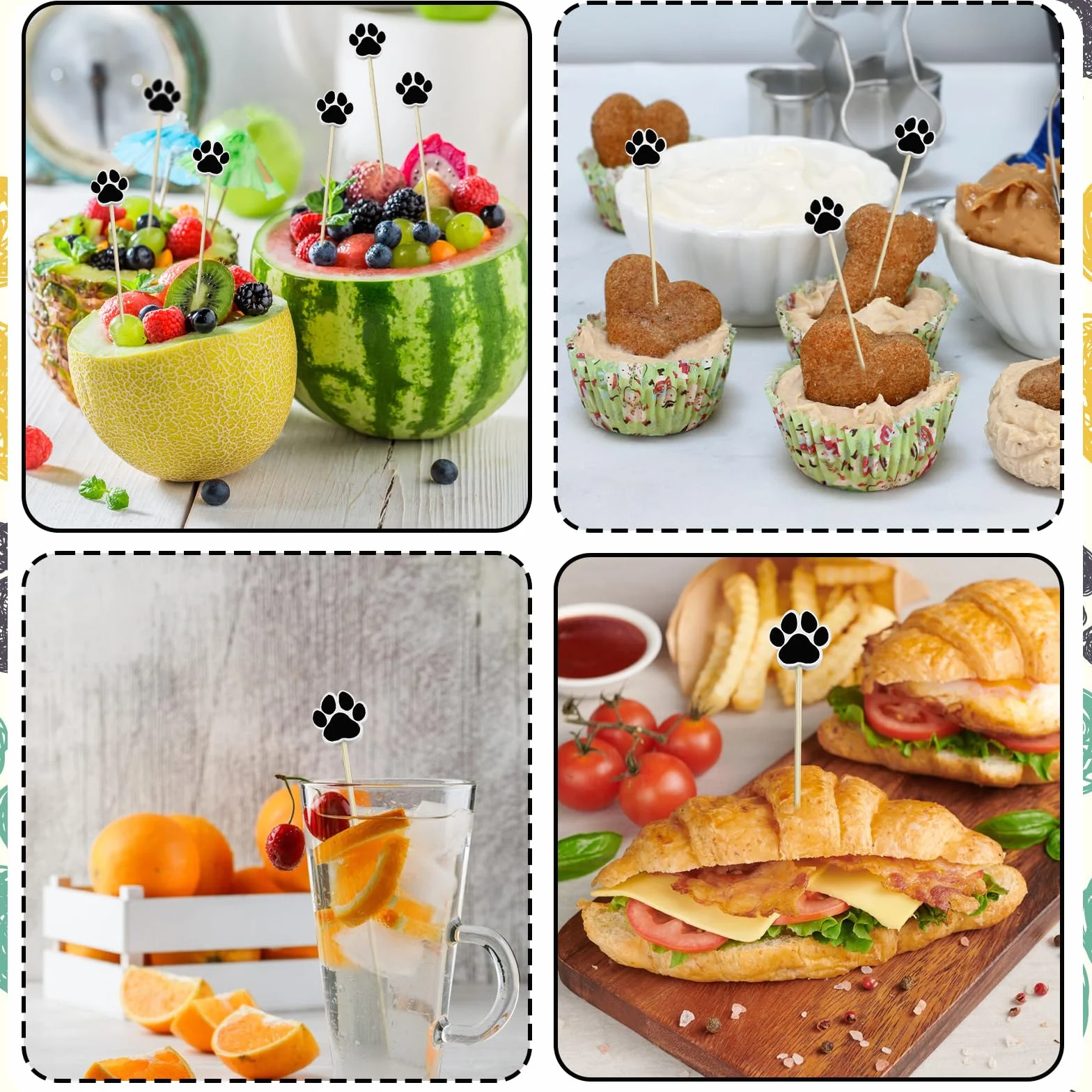 200 palillos de cóctel, palillos de dientes elegantes de 4.7 pulgadas para aperitivos, pinchos decorativos para frutas, alimentos, bebidas, suministros de fiesta, estilo pata de perro