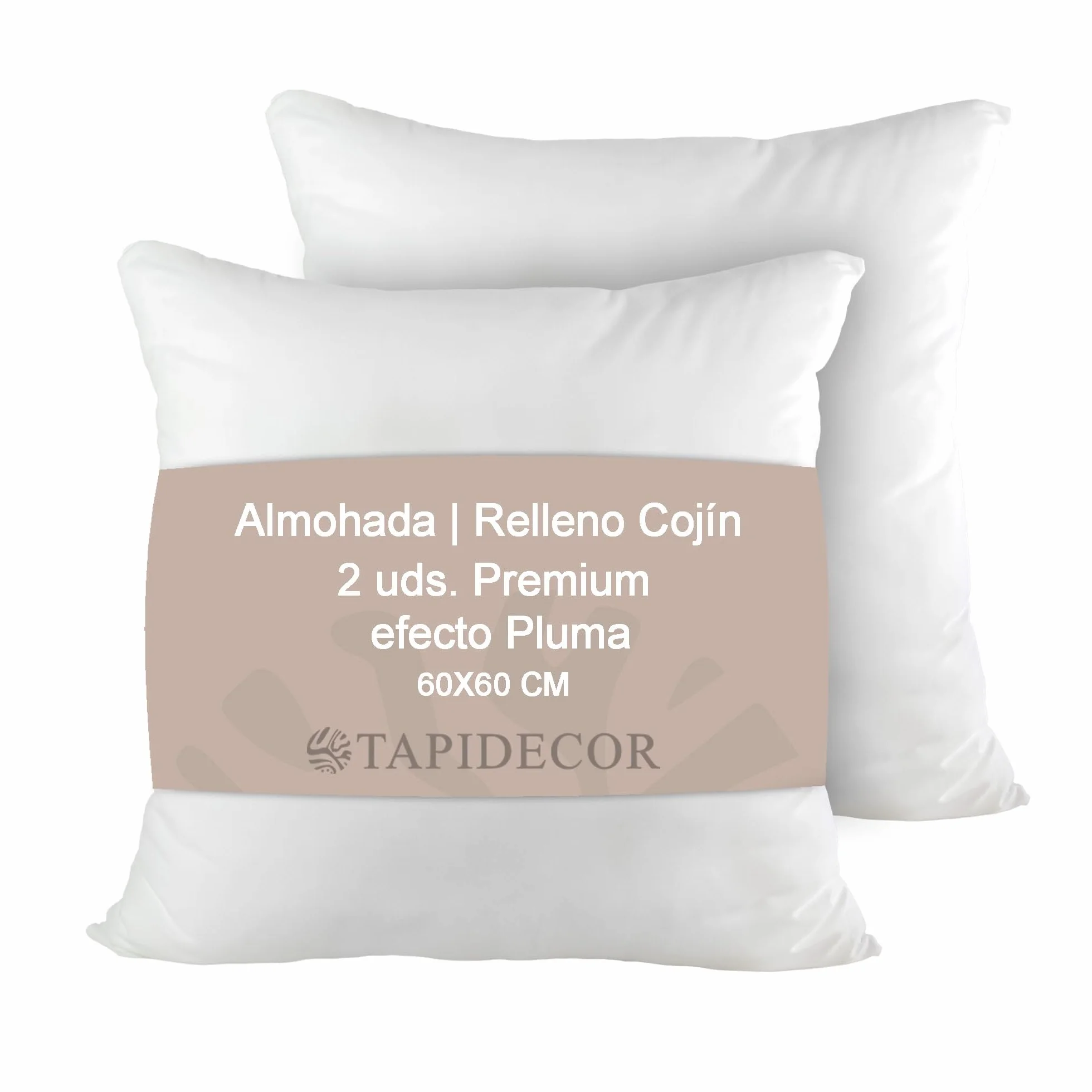 TAPIDECOR | Relleno de Cojín | Fibra Premium Efecto Pluma | para Cojines y Almohadas | para Sofá, Cama | Antialérgico | Mullido, Suave y Esponjoso | Alta Recuperación | 60 x 60 cm | 2 Unidades