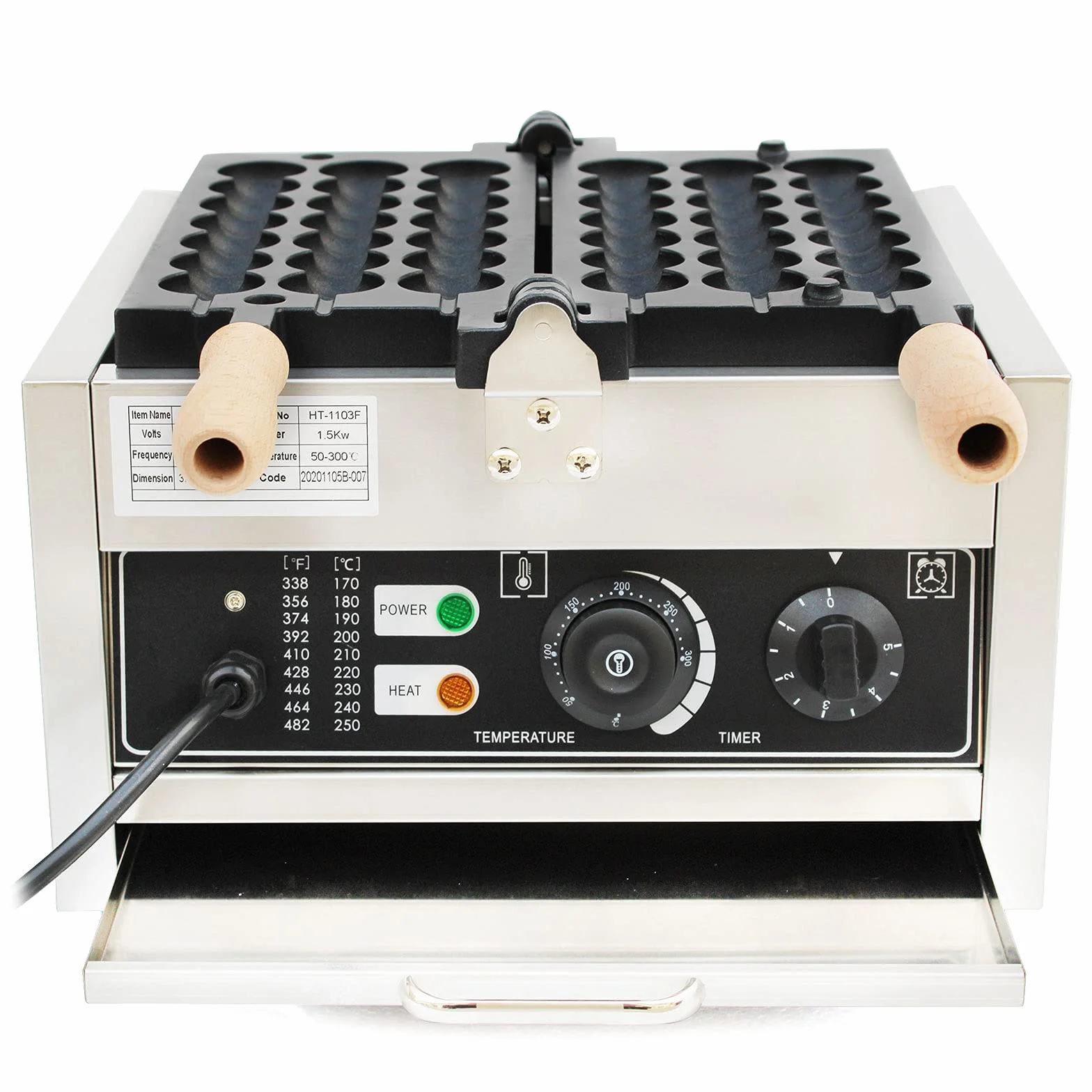 Antiadherente Bubble Waffle Maker Huevo Gofrera Huevo Waffle Machine 1500W Comercial Adecuado para Panaderías Restaurantes