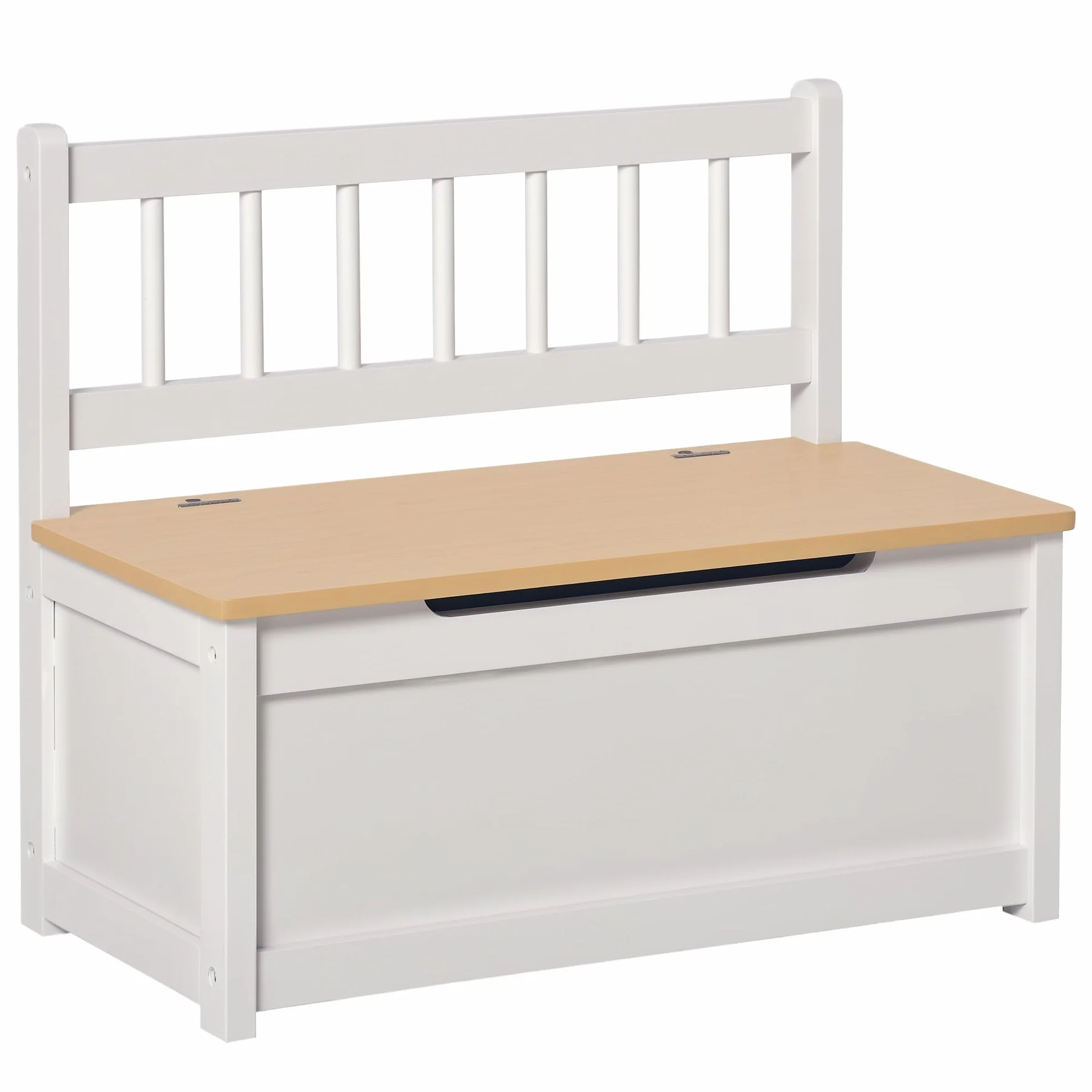 HOMCOM Baúl para Juguetes Banco Almacenaje para Niños con Respaldo y Tapa Amortiguadora Carga 40 kg para Salas de Juego Dormitorio 60x30x50 cm Blanco