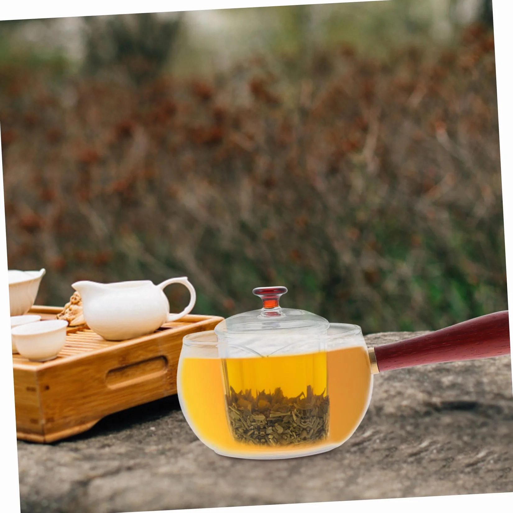 Tetera de Vidrio Mango de Madera, 300ml, Resistente al Calor y Gruesa, Adecuado para Casa y Tetería, para Preparar Té