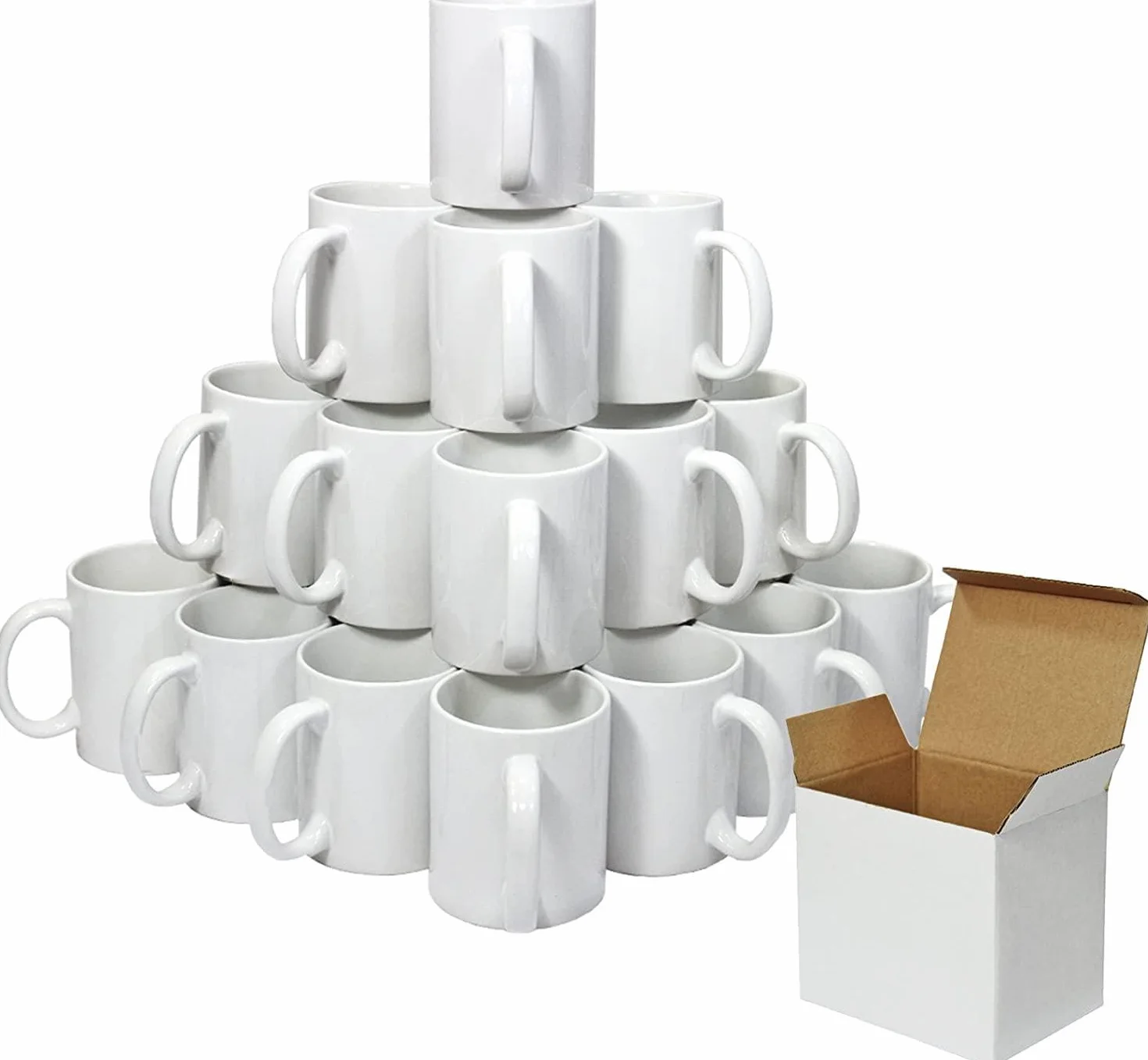 Lote 36 Tazas Blancas,Tazas cerámicas 350 ml. Presentada en Caja Individual, Tazas para Pintar, Boda, Tazas Ceramica, Med 9.8 x cm- 8.2 Ø -320gr.SUBLIMACIÓN