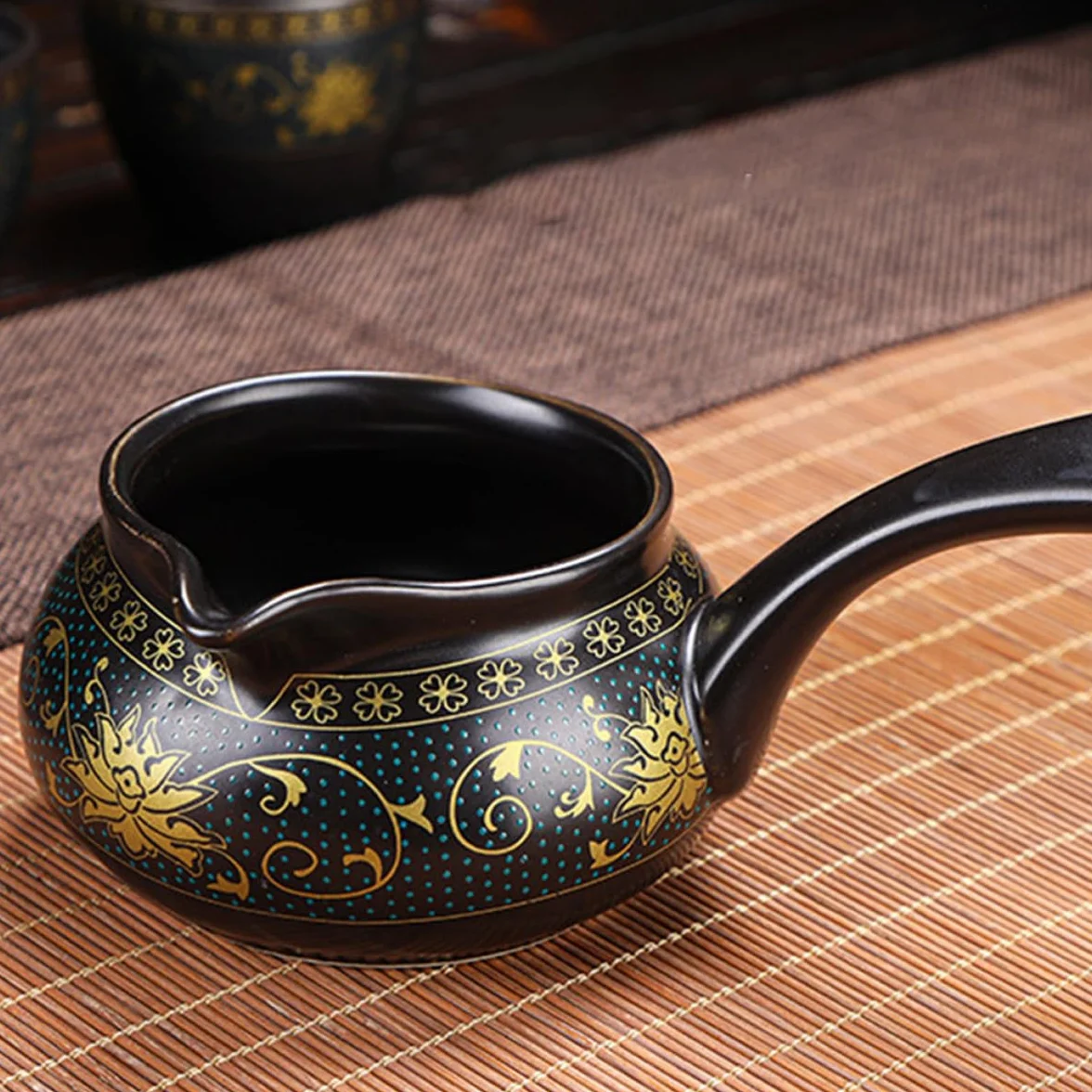GLEAVI Juego de Tetera y Función Antiquemaduras Diseño Retro de Cerámica Negra para Oficina y Aficionados al Té Suelto
