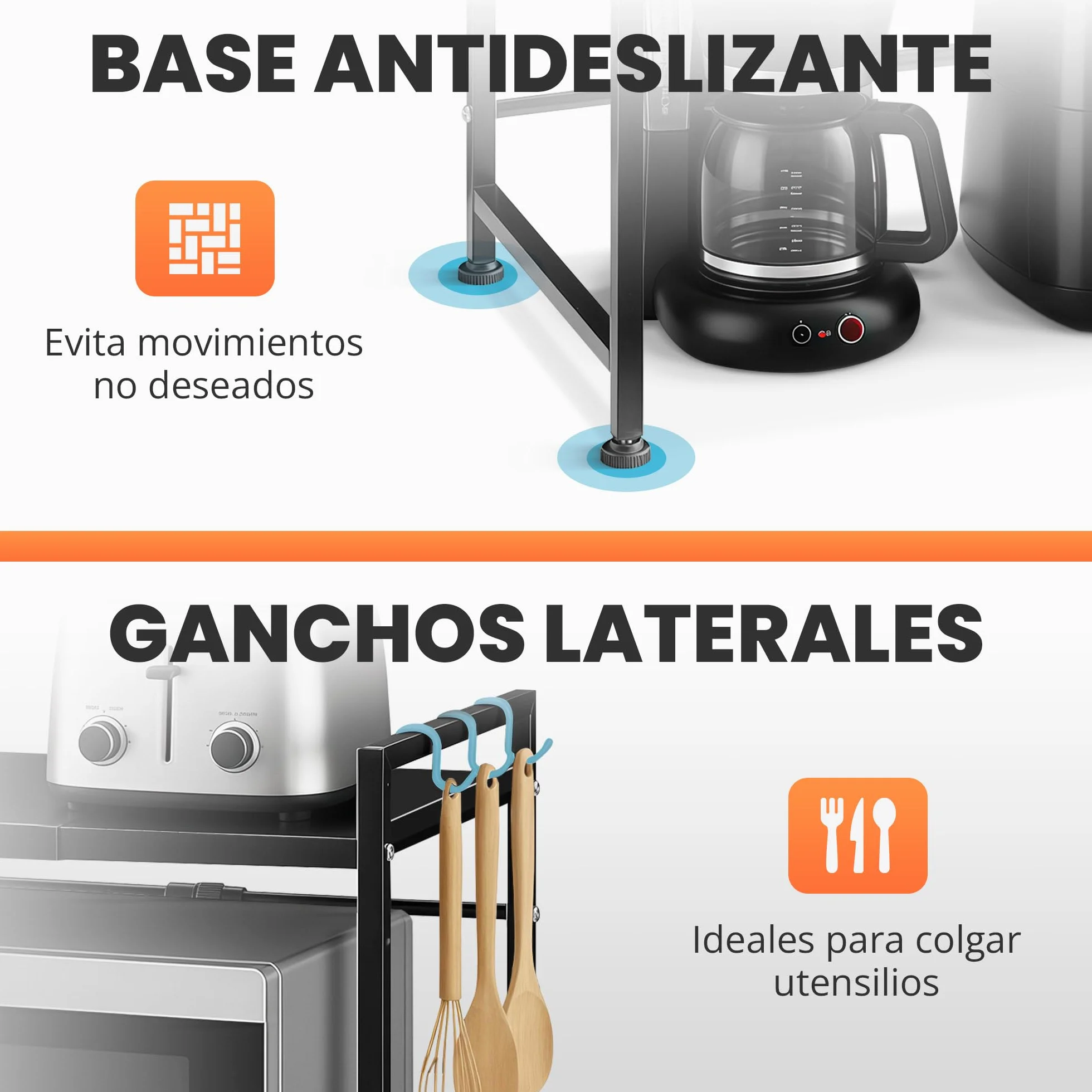 Soporte Microondas Ajustable Cocina Estante Extensible Encimera Mueble Organizador con Estantería Resistente