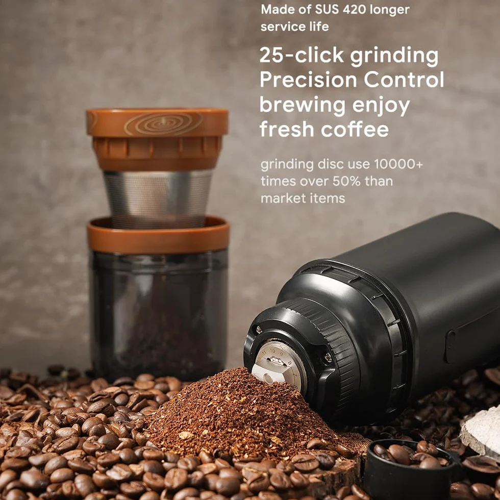 Granínea de Granos de café, Molinillo de café Eléctrico 25 Engranajes USB Ajustables Molino Recargable con Acero Inoxidable para el café de Goteo de Prensa Francesa 7.91 X 3.14in