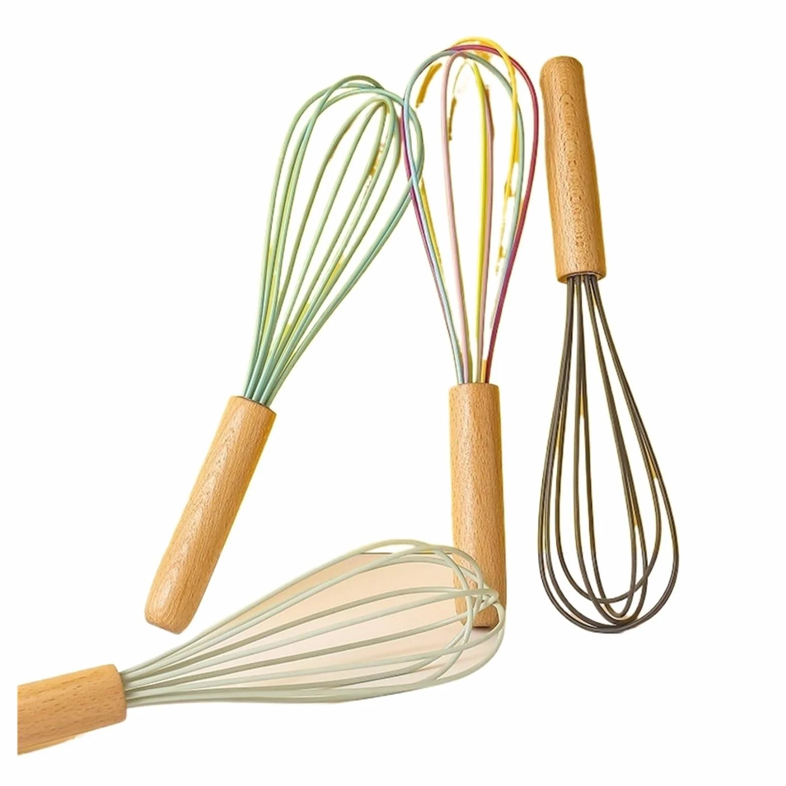 Batidor de huevos silicona 10 pulgadas con mango madera, crema Manual for pasteles y herramienta mezcladora fideos