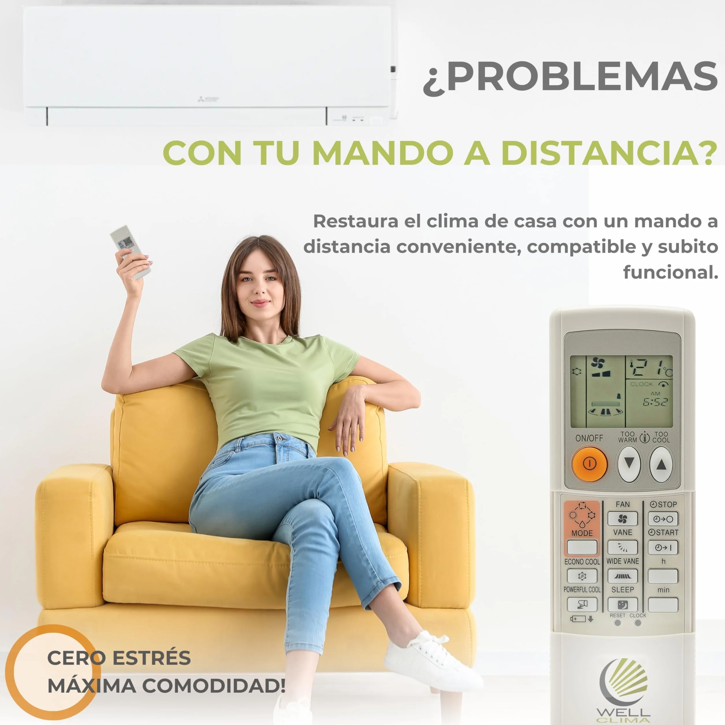 Wellclima Control Remoto Universal WEC-MI1 para Aire Acondicionado Mitsubishi