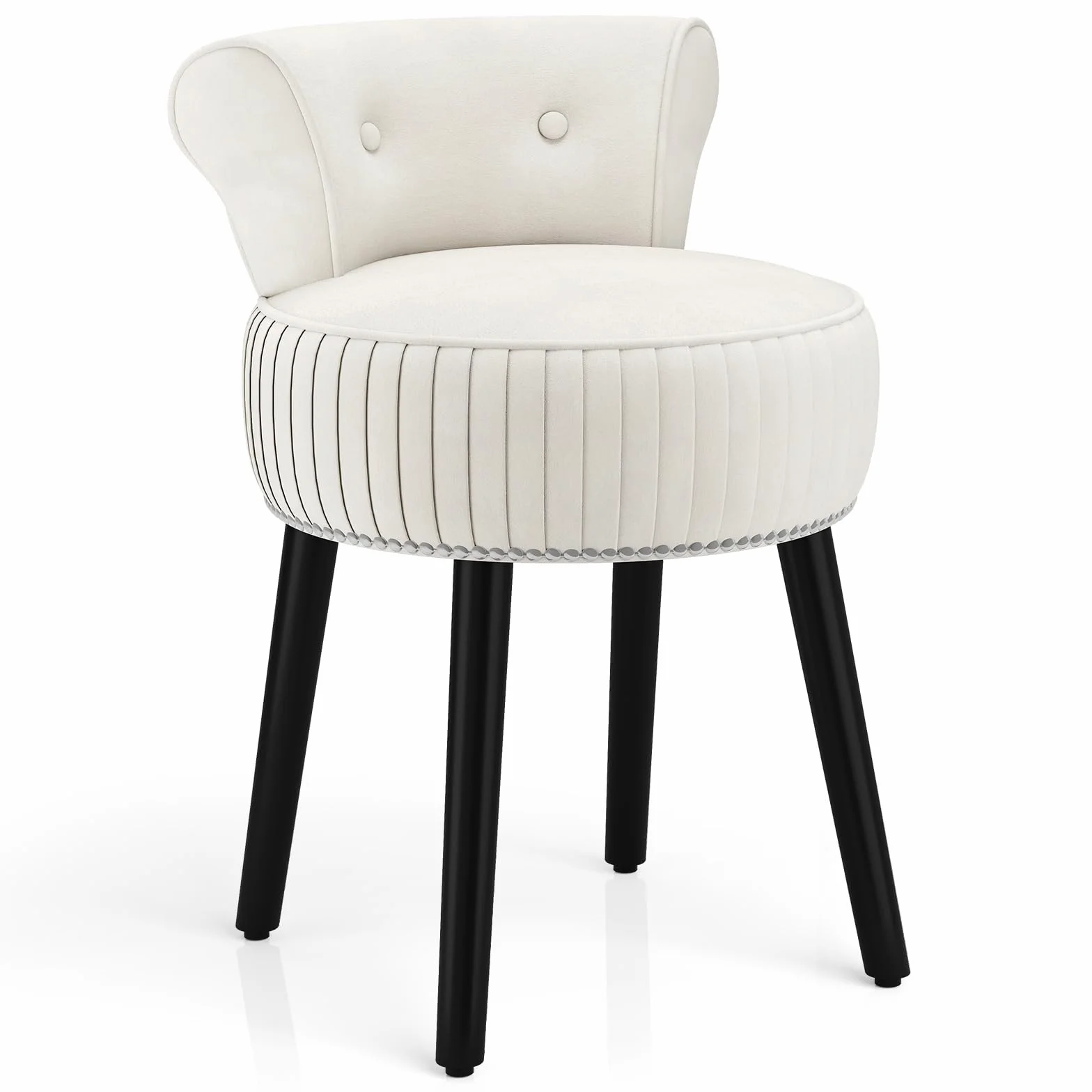 GIANTEX Silla para Tocador, Taburete de Maquillaje con Respaldo, Silla Acolchada de Terciopelo con Patas de Madera de Caucho, Sillón Moderno sin Brazos para Dormitorio Vestidor Sala de Estar (Beige)