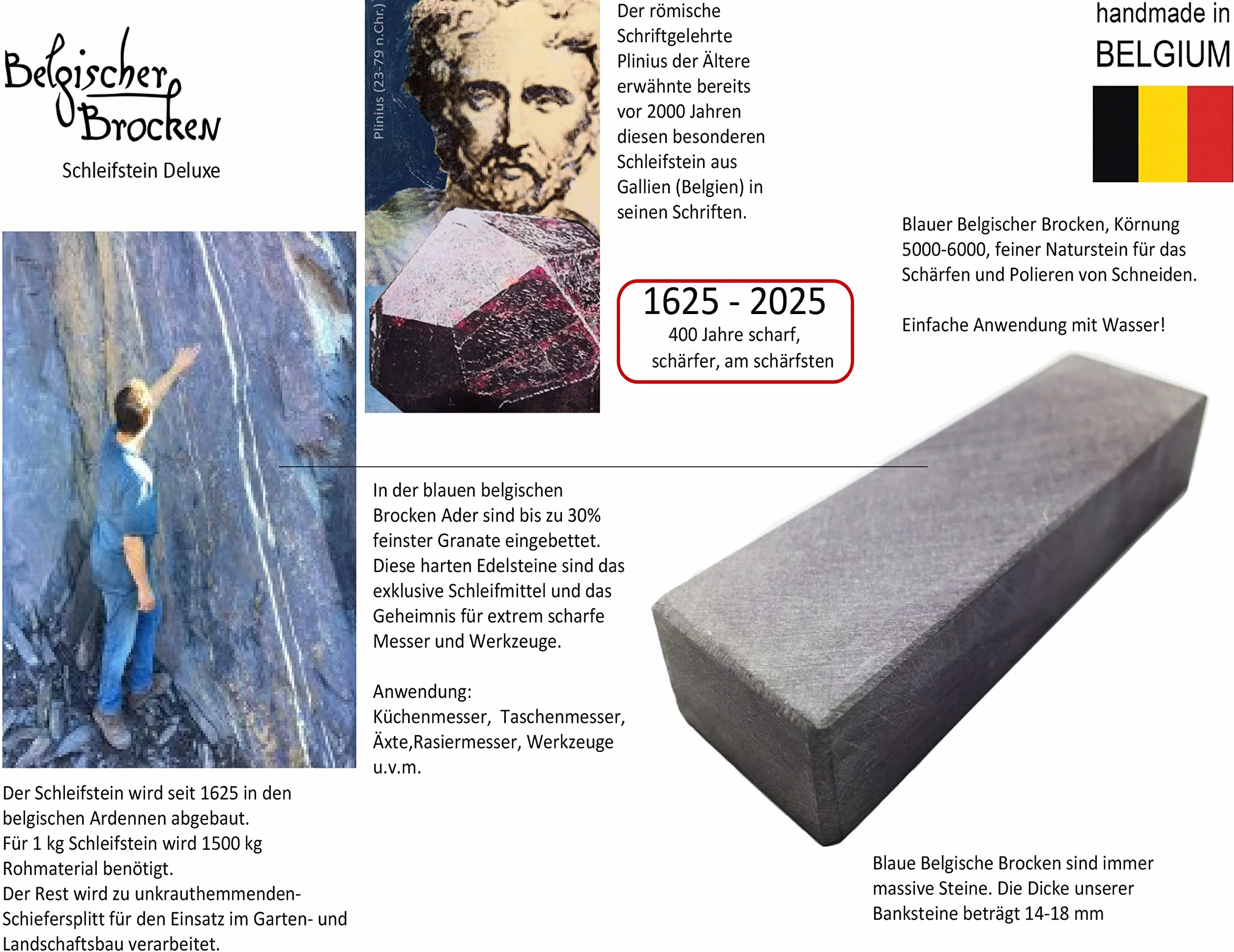 Belgischer Brocken piedra afiladora azul 150x40 mm. Piedra de afilar finamente para cuchillas, instrumentos quirúrgicos, maquinillas de afeitar