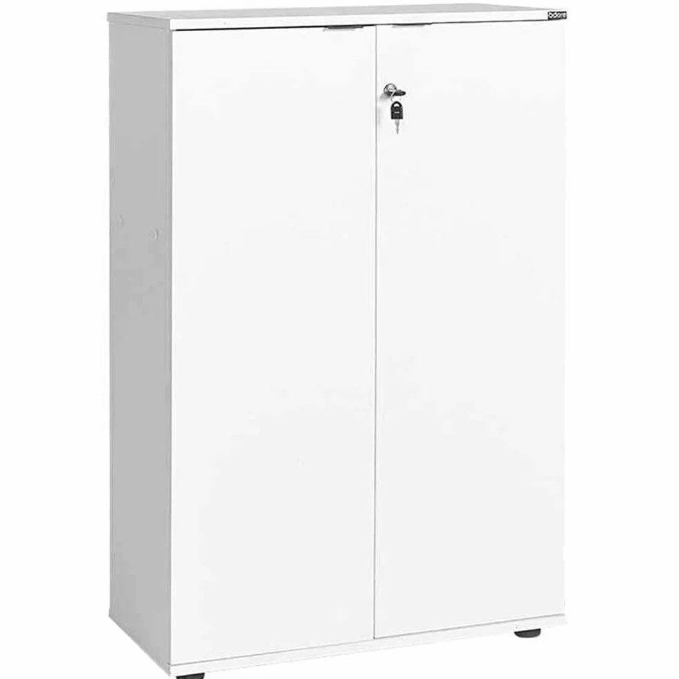 BAKAJI Armario archivador de Documentos de 2 Puertas, Mueble de Oficina, módulo de estantería, 3 estantes, para casa, Estudio, Porta Documentos con Llave y Cierre de Cerradura (Blanco)