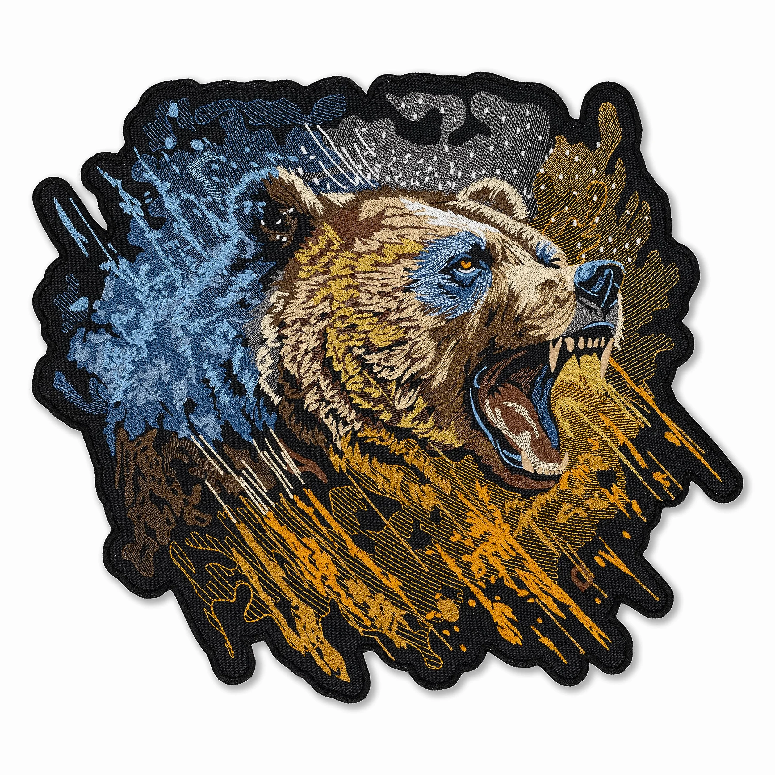 EMBROVERSE Parche de cabeza de oso feroz, bordado para planchar con diseño de bestia enojada salvaje, emblema de poder de espíritu motero, 13.3 x 11.8 pulgadas