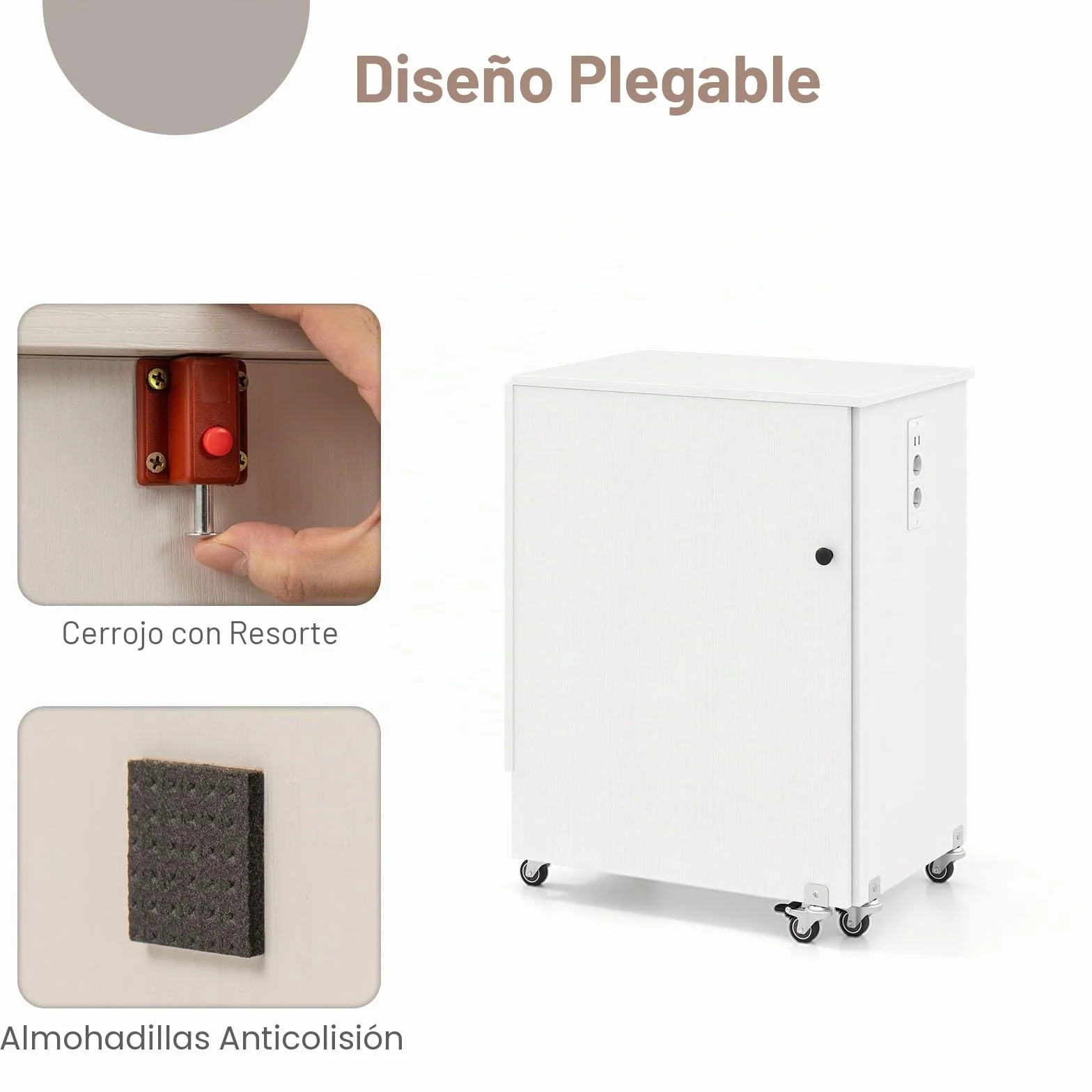 LIFEZEAL Mesa de Coser Plegable con Base de Carga, Armario de Máquina de Coser Móvil con Estante y Cajones, Armario de Costura Multifuncional con Ruedas para el Hogar y la Oficina (Blanco)