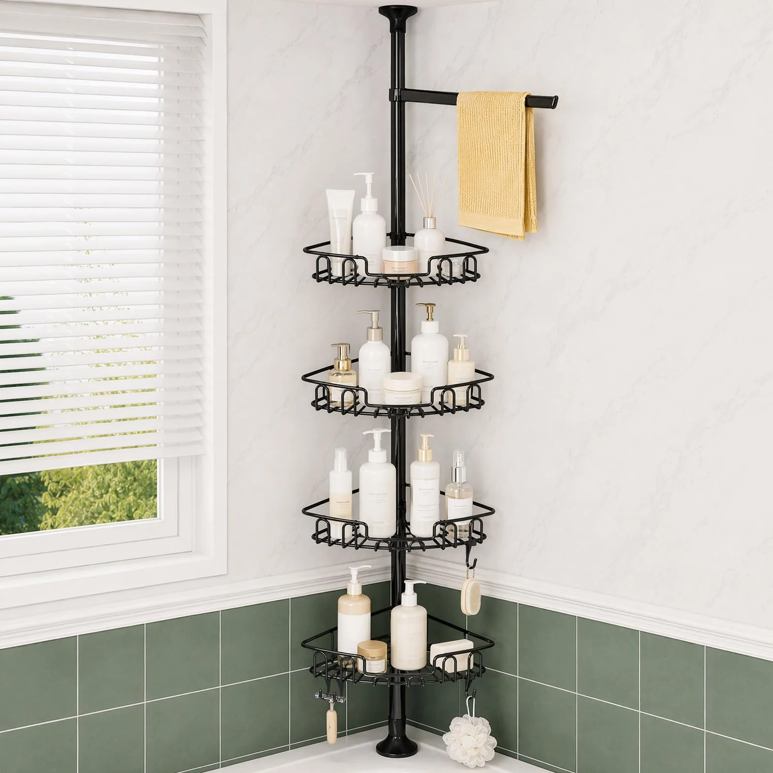 Esquinero Baño Ducha, Estantería Ducha Telescópica | Acero Inoxidable, sin Taladro, Altura Ajustable 83-313 cm, para Esquina Ducha/Bañera, Organizador de Gel Champú Toallas