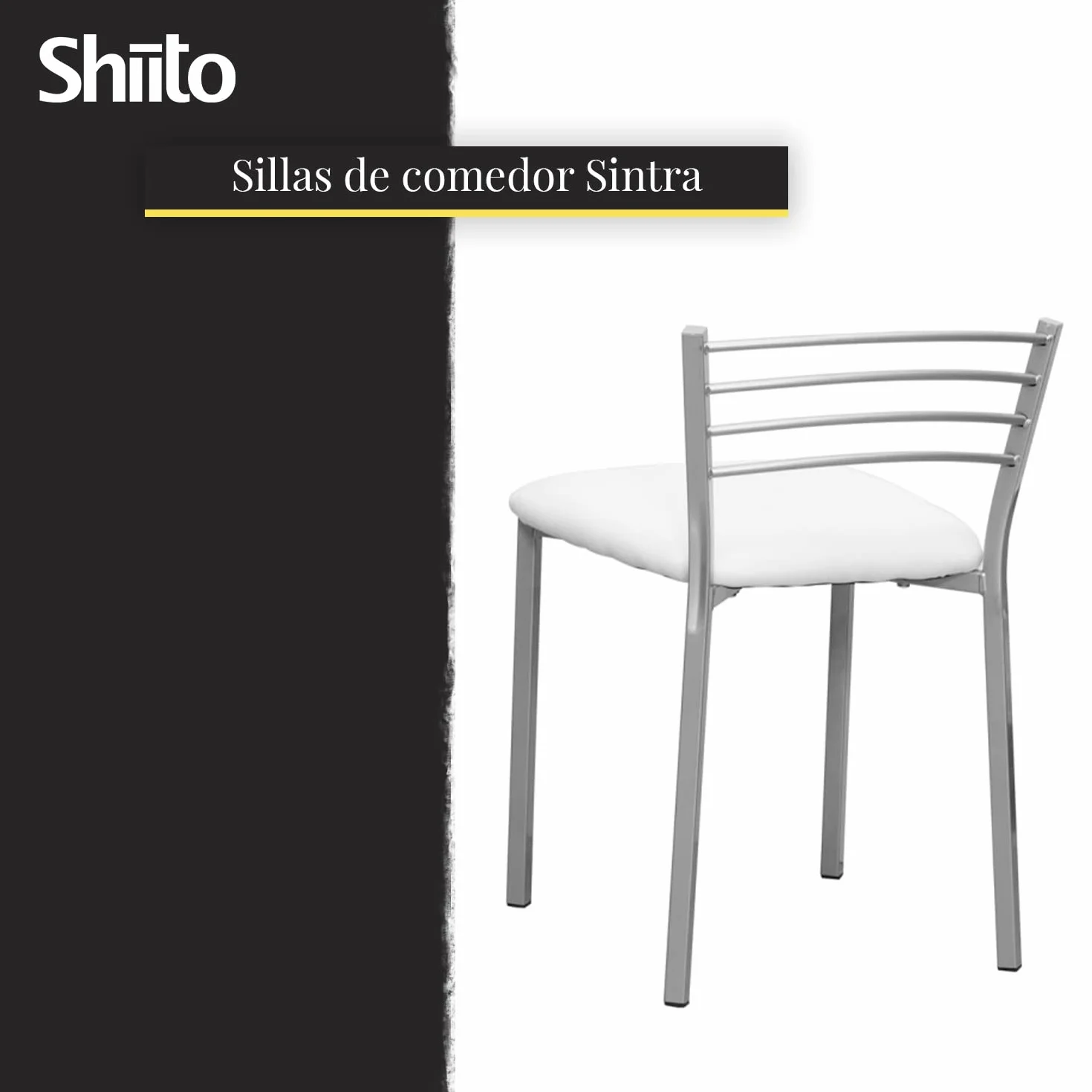 Shiito | Pack de 4 Taburetes de Cocina | Asientos de Polipiel Blanco | Modelo SINTRA