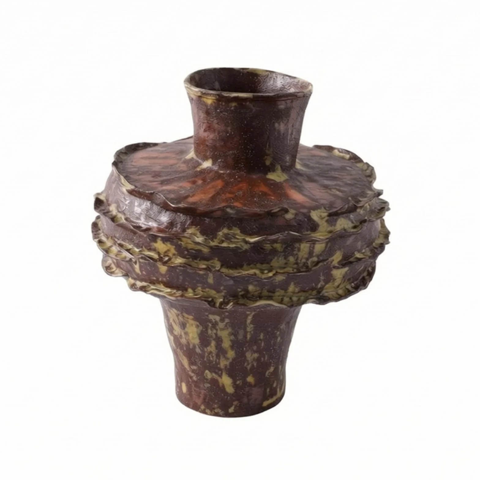 LOVIVER Jarrón Artístico Jarrón Escultórico Jarrón Decorativo Florero Moderno de Cerámica con Exterior y Acabado Artesanal Cuello Estrecho para Flores Secas O, Marrón, 29.5 29 H34cm