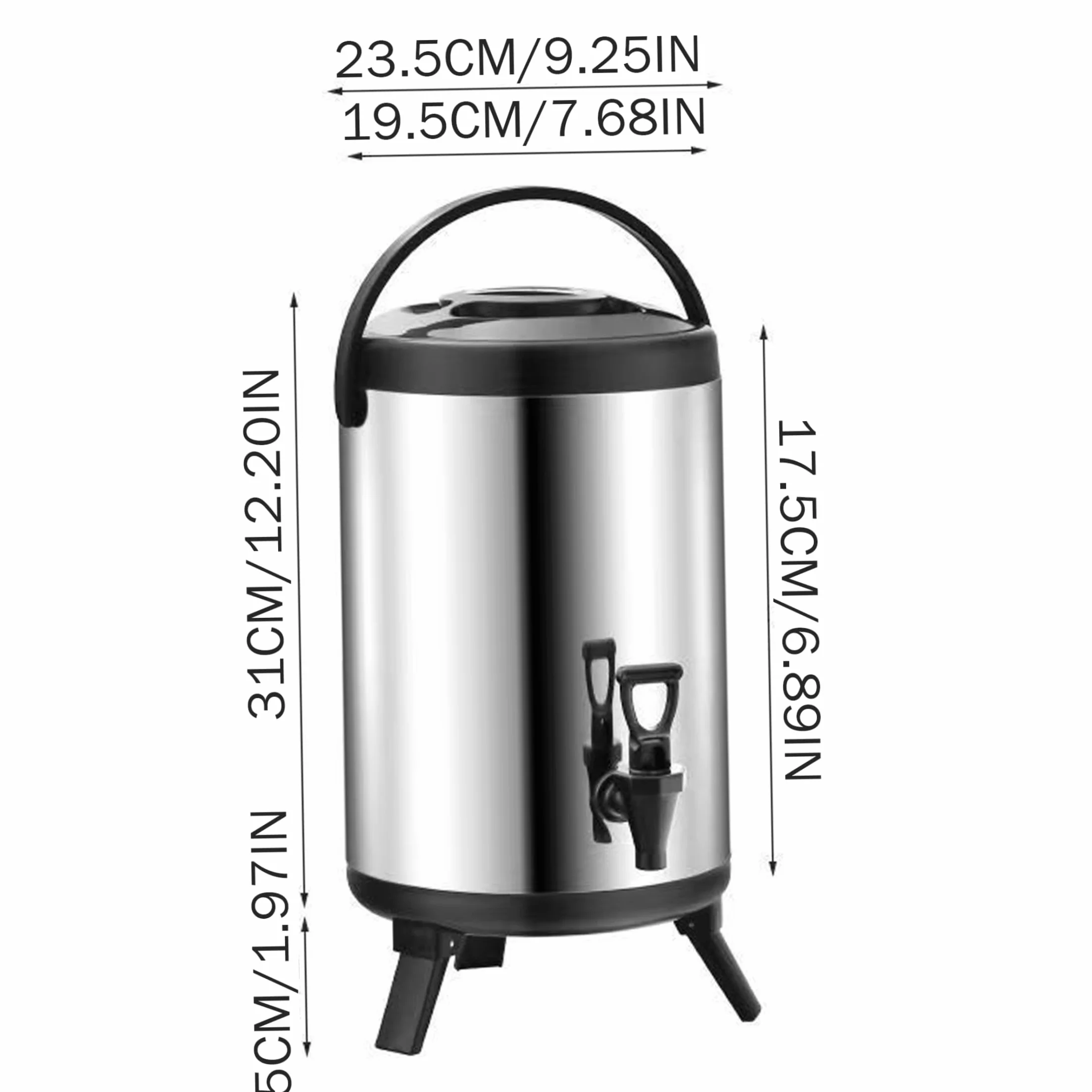 Dispensador de bebidas aislado, urna grande de acero inoxidable de 6 L con retención de temperatura de larga duración para puestos de alimentos y tiendas de desayuno, color negro