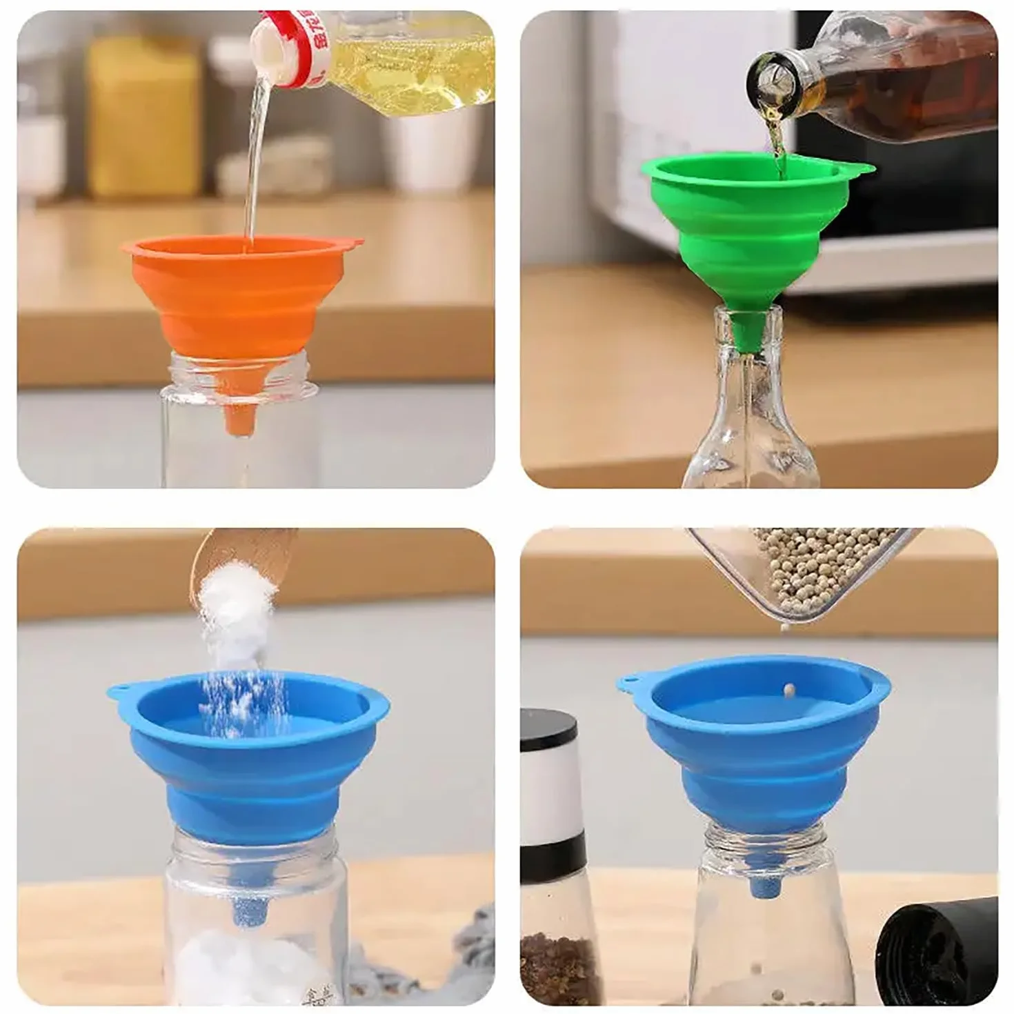 Juego de 3 Embudos Plegables de Silicona para Cocina