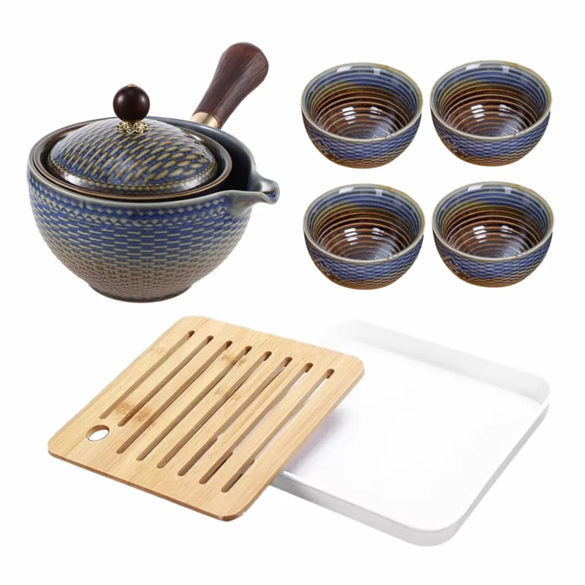 OUNONA Juego de Té Diseño Elegante y Práctico Portátil Tetera Giratoria de Cerámica y Bolsa de Almacenamiento para Viaje y Oficina para Aficionados al Té