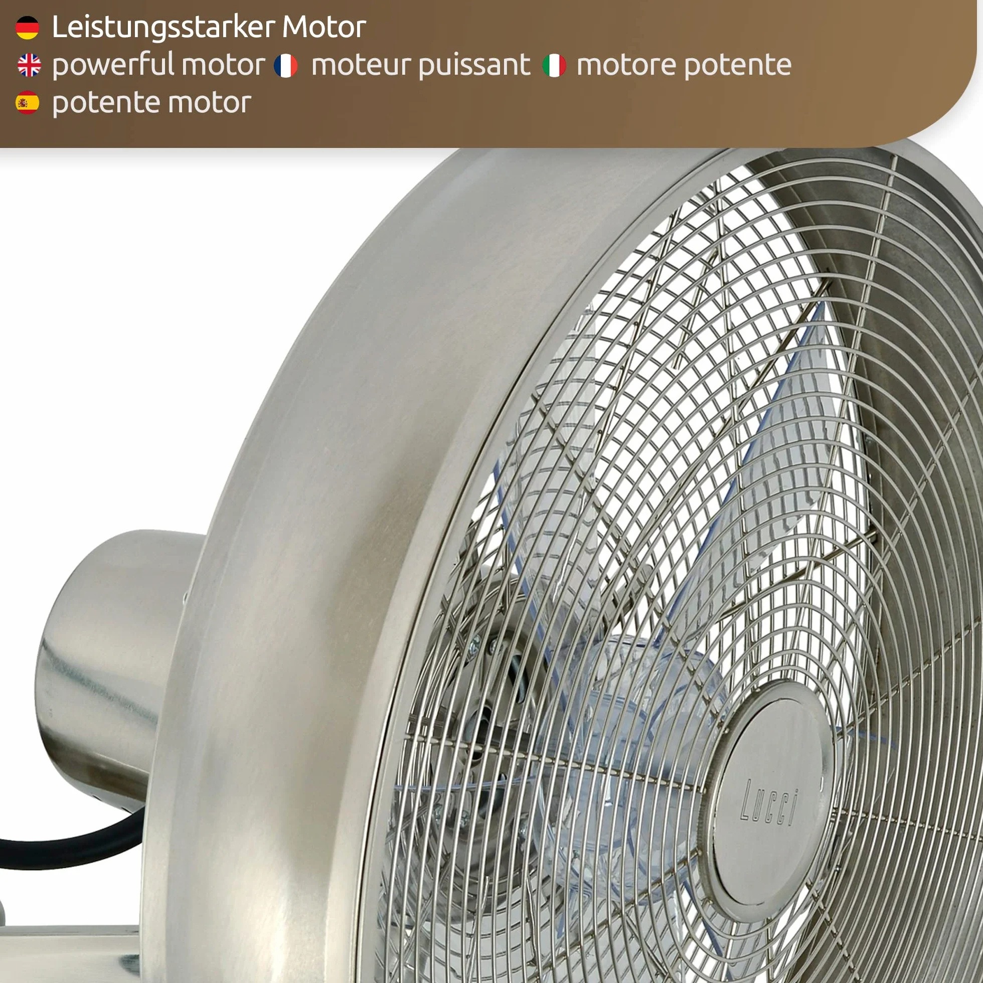 LUCCI AIR Ventilador de pared Breeze con mando a distancia, ventilador de pared con función giratoria automática, diámetro de 46 cm, acero