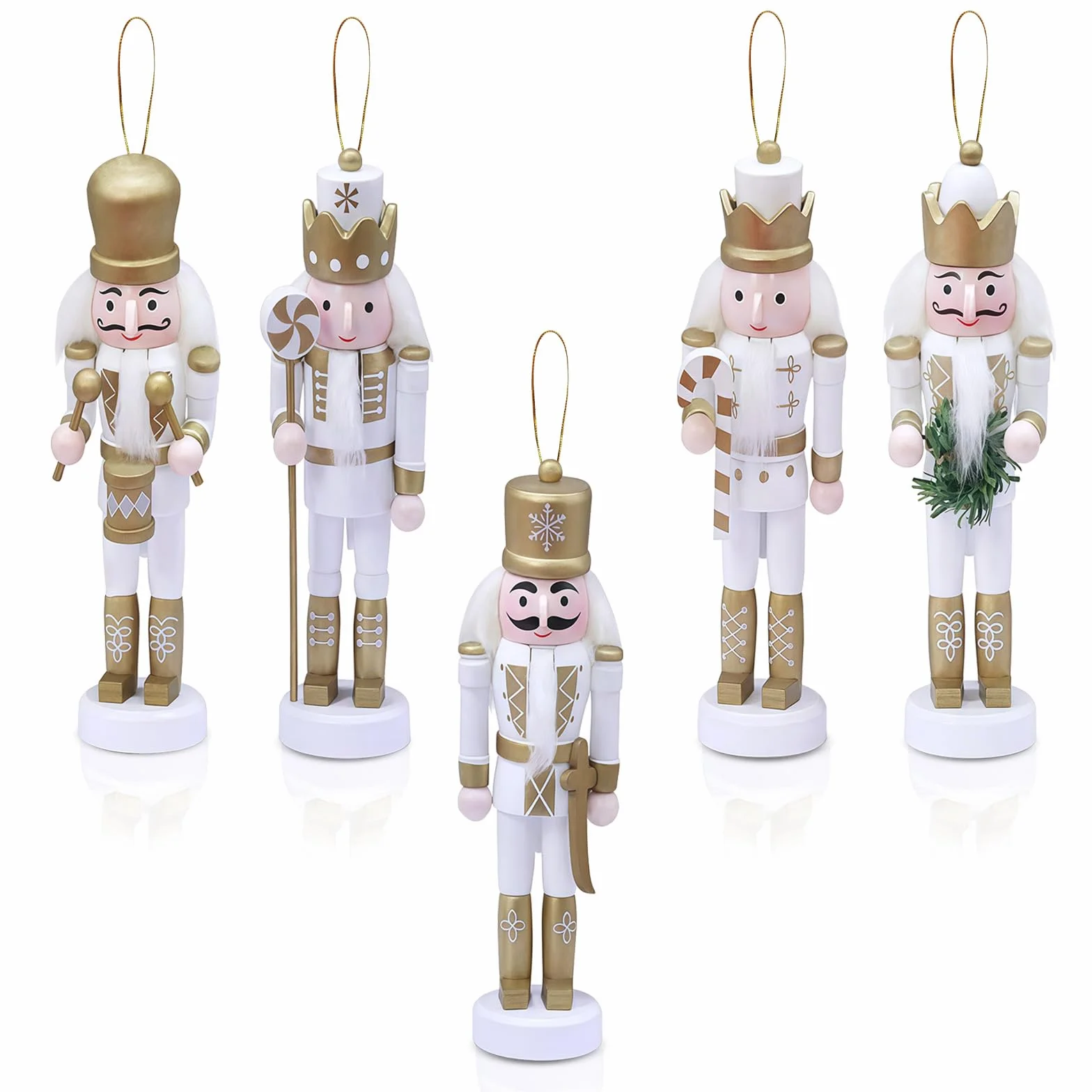 Mini Muñeco Títere Colgante Soldado Rompecabezas Navideño Madera Dorada 13 cm, Decoraciones Navideñas