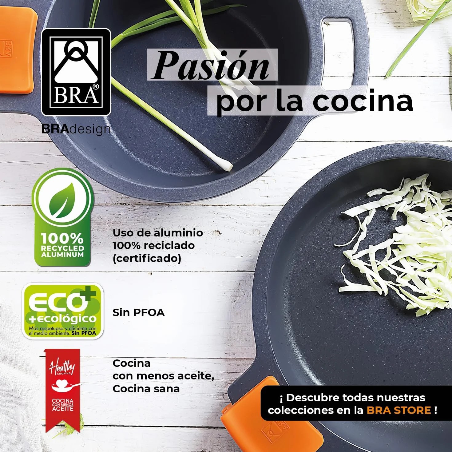BRA Efficient | Cacerola baja antiadherente sin tapa, apta para todo tipo de cocinas e inducción, 45 cm