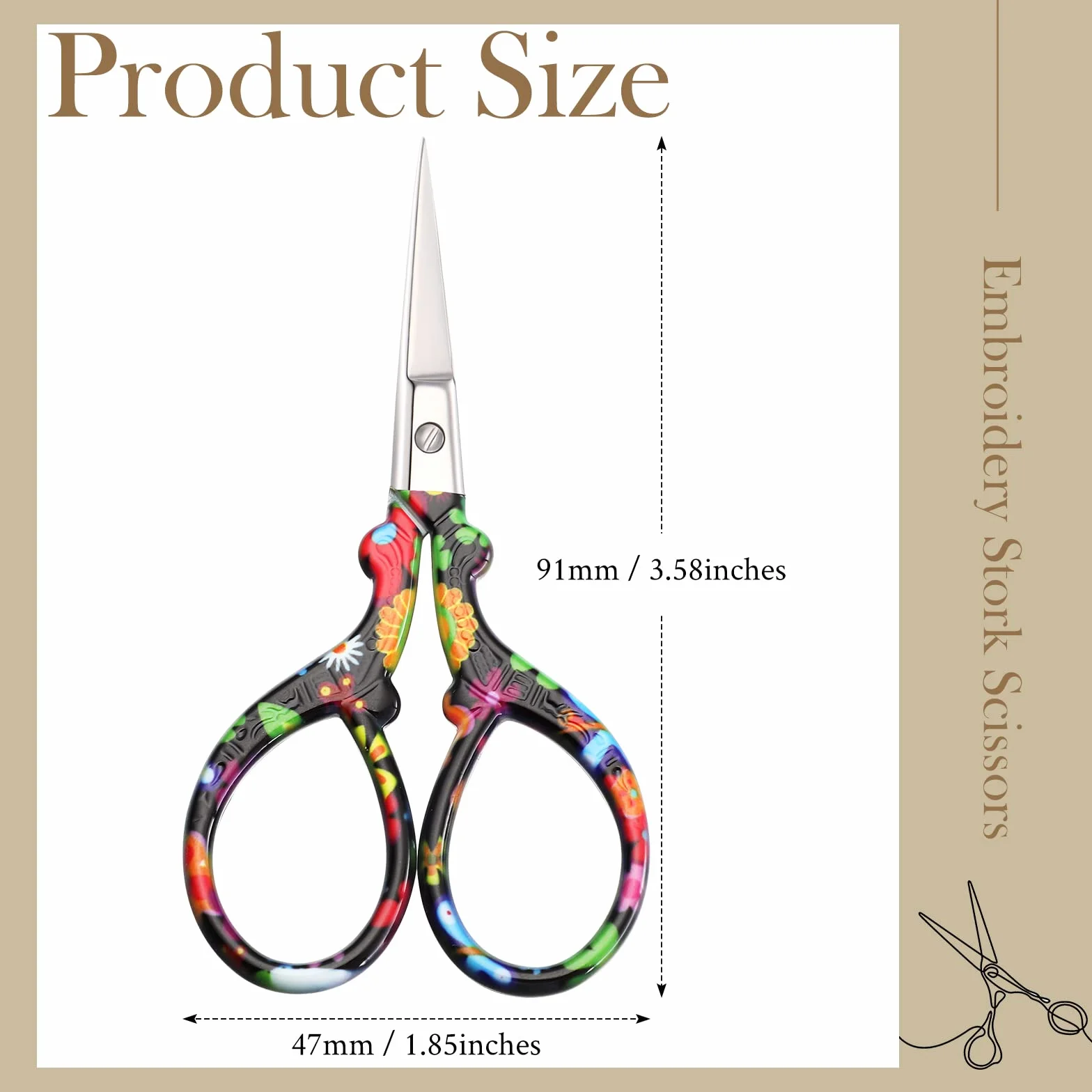 Tijeras de bordado de acero inoxidable de 3.6 pulgadas, tijeras de costura pequeñas, tijeras de punto de cruz, tijeras doradas, herramienta de costura impresa con flores, herramienta de costura para