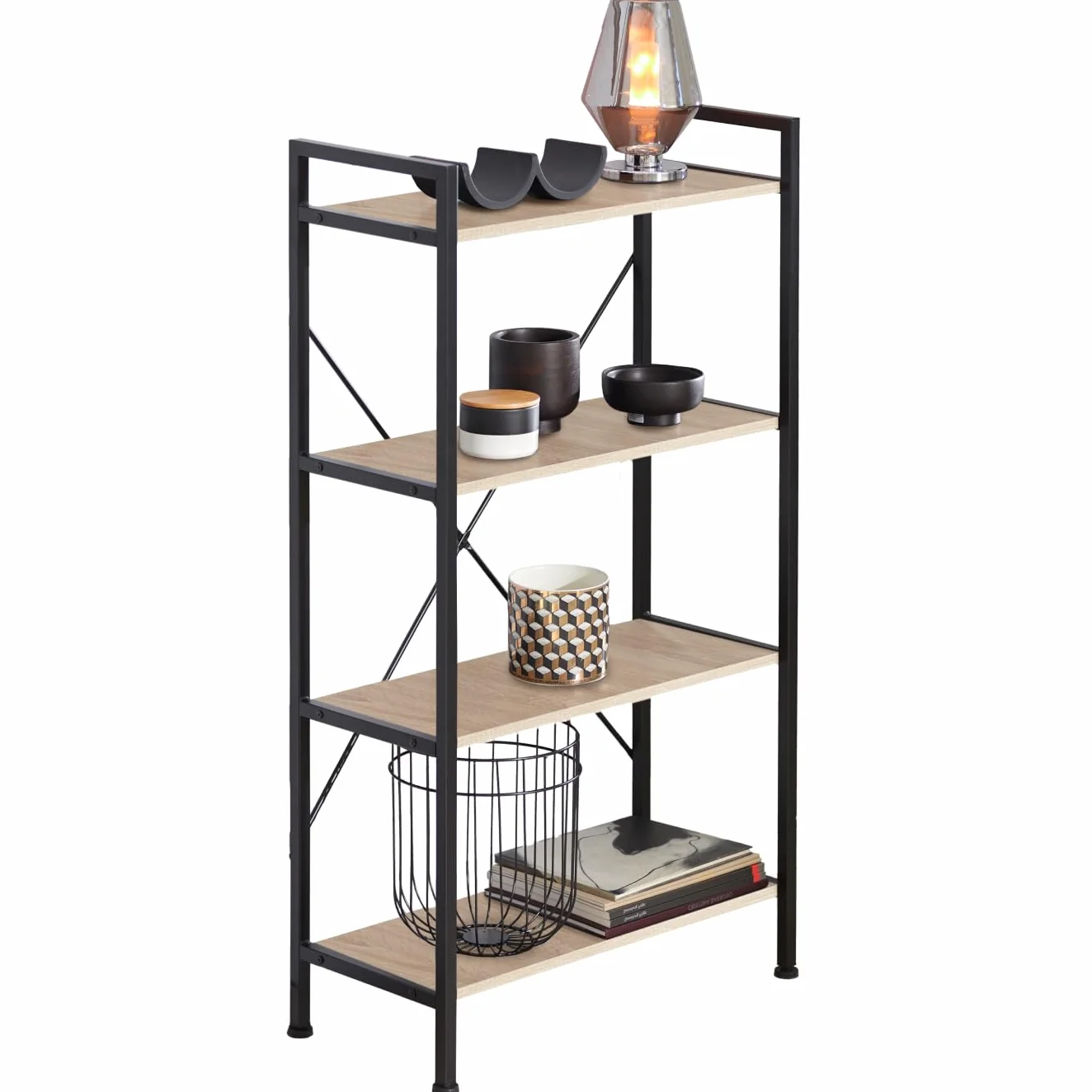 tectake® Estanteria Metalica de Estilo Industrial con Estructura Estable, Sistema Antivuelco, Estantería Madera para Oficina, Mueble Recibidor - Madera Industrial Clara, Roble Sonoma