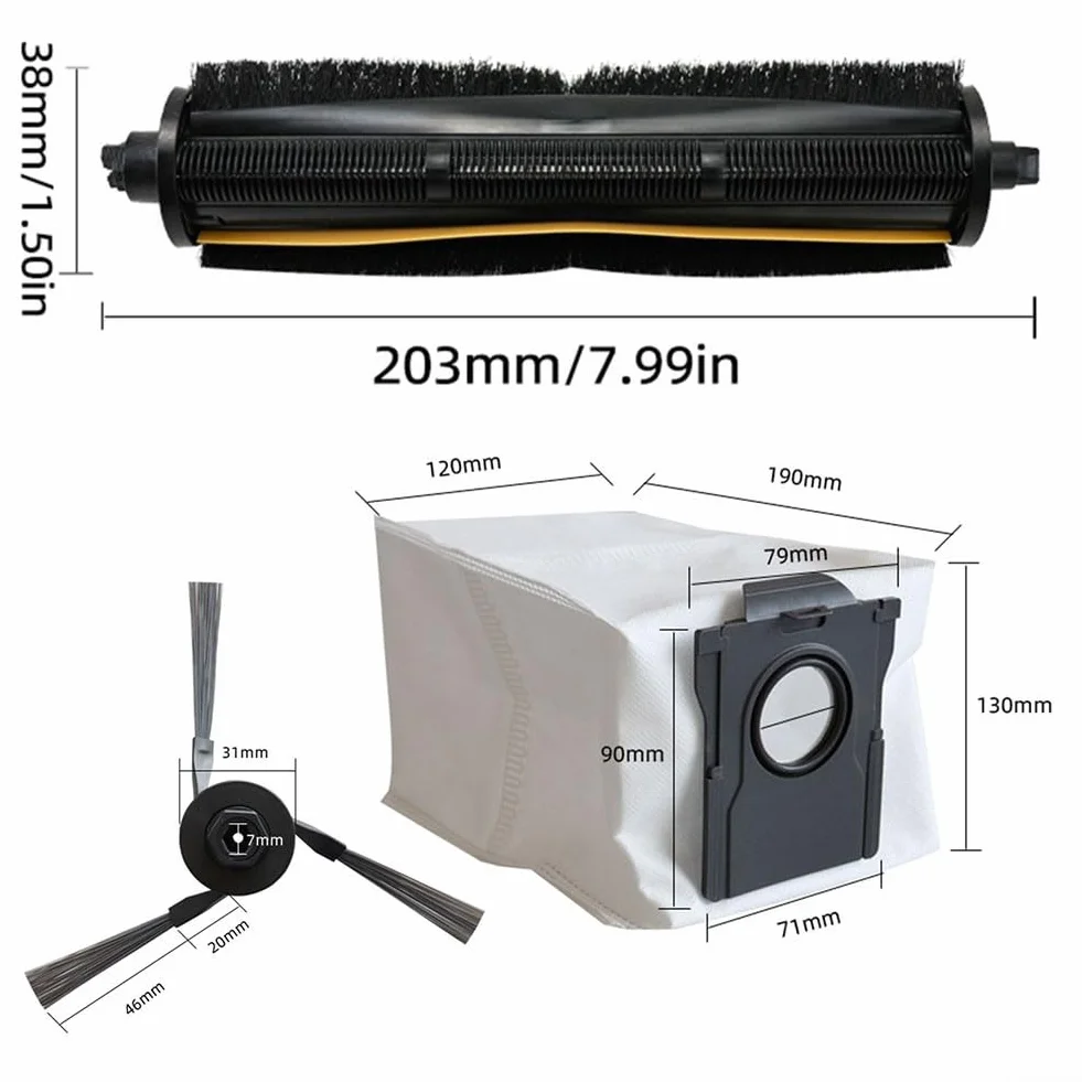 Kit de paño para fregona lateral principal, 1 juego con bolsas de polvo, piezas de repuesto para aspiradora, cepillo principal de nailon y paño de microfibra para fregona, compatible con modelos Z5/Z5