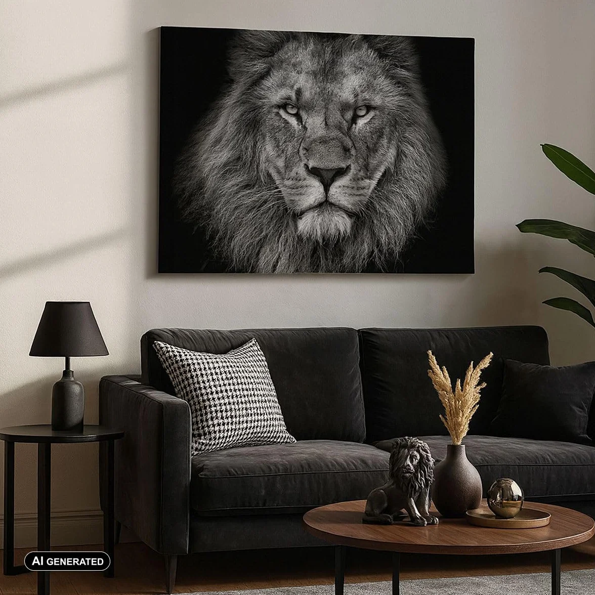 Cuadros Decoracion Salon Retrato León Blanco Y Negro Lienzos decorativos 120x80cm Cuadro Sobre Lienzo Moderno Dormitorio Cocina Cuadros Pared Imágenes Wall Art Prints Decor Grande XXL AA120x80-4494