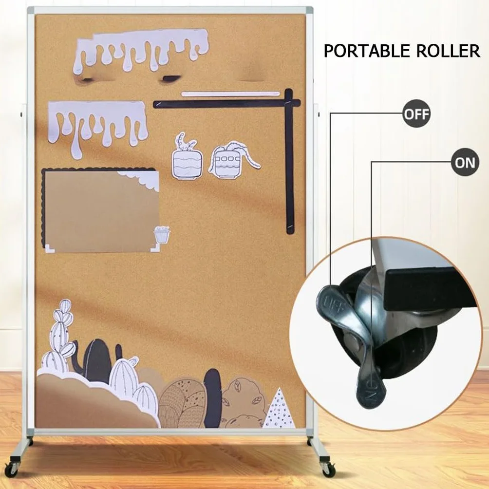 Pizarras de Corcho Enrollables Doble Cara Tablón de Anuncios con Ruedas Marco de Madera Independiente Separador de Ambientes para Oficinas Hogar (Size : 60 * 120cm)