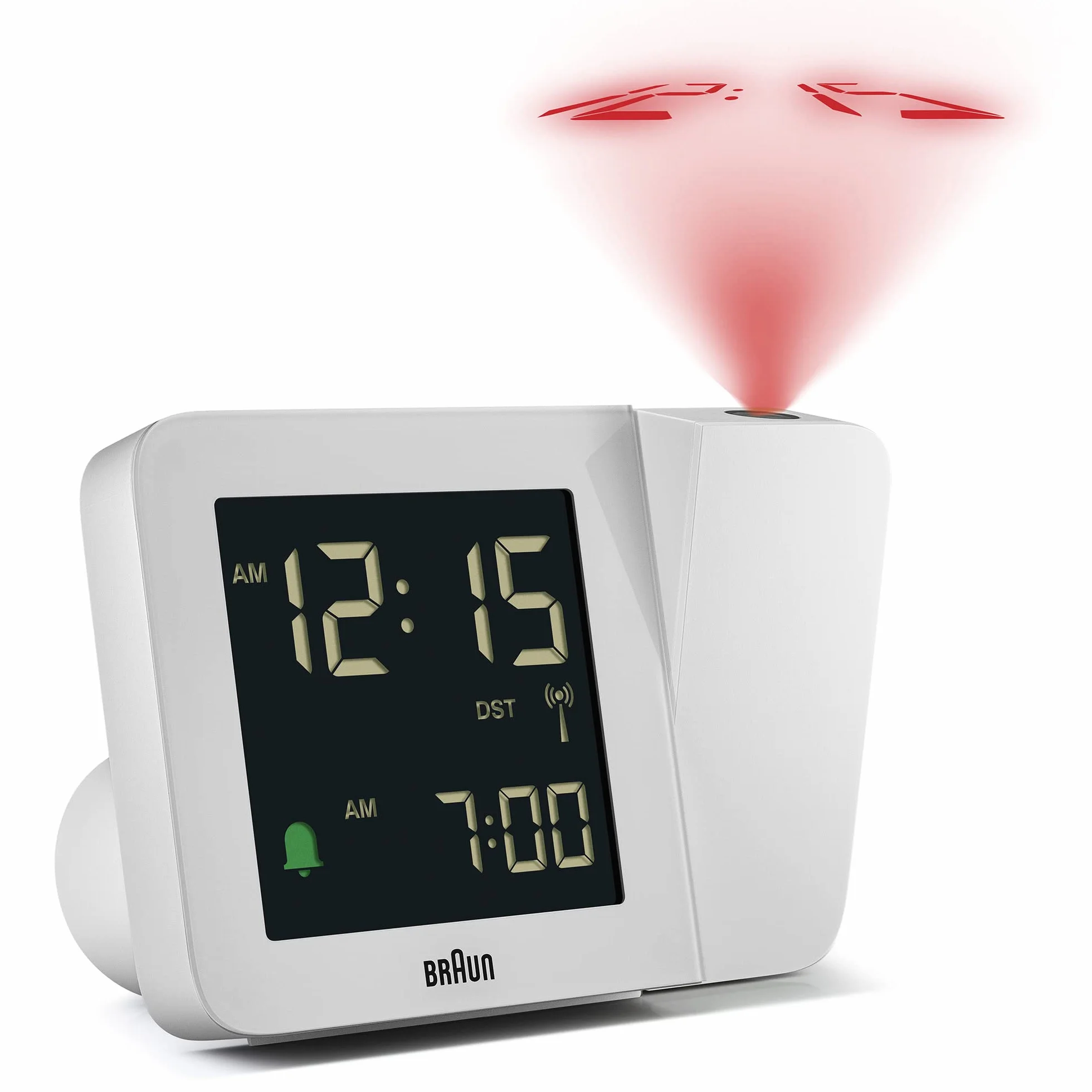 Braun Reloj Despertador Digital con radiocontrol Huso horario de Europa Central (DCF) con 4 Opciones de retroiluminación, Pantalla LCD Negativa, Ajuste rápido, Blanco, Modelo BC15W-DCF