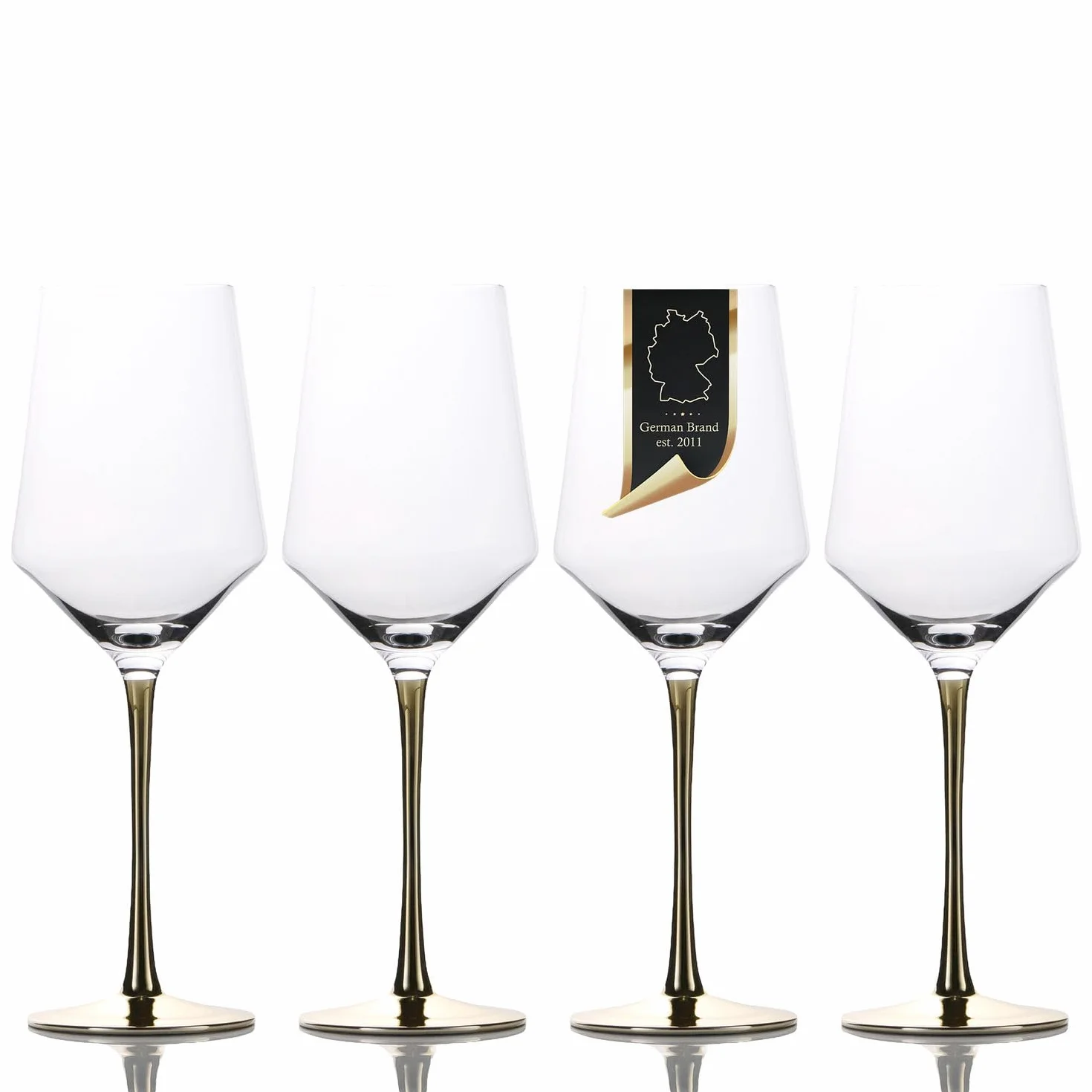 INTIRILIFE 4x copa de vino con tallo dorado - 380 ml de capacidad - copa de vino tinto copa de vino blanco cristal a prueba de golpes