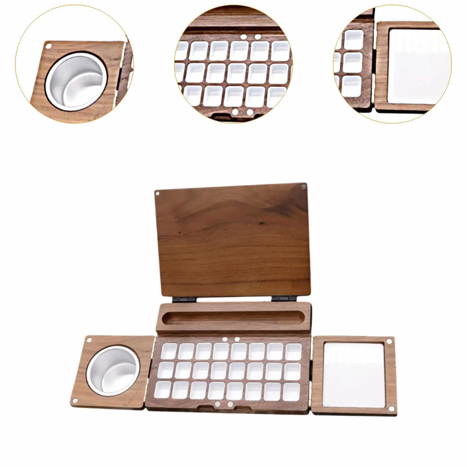 Perfeclan Caja de Pintura de Acuarela, Paleta de Pintura de Viaje Plegable para Pintar y Hacer Manualidades con área de Mezcla, Bandeja de Pintura de Madera,