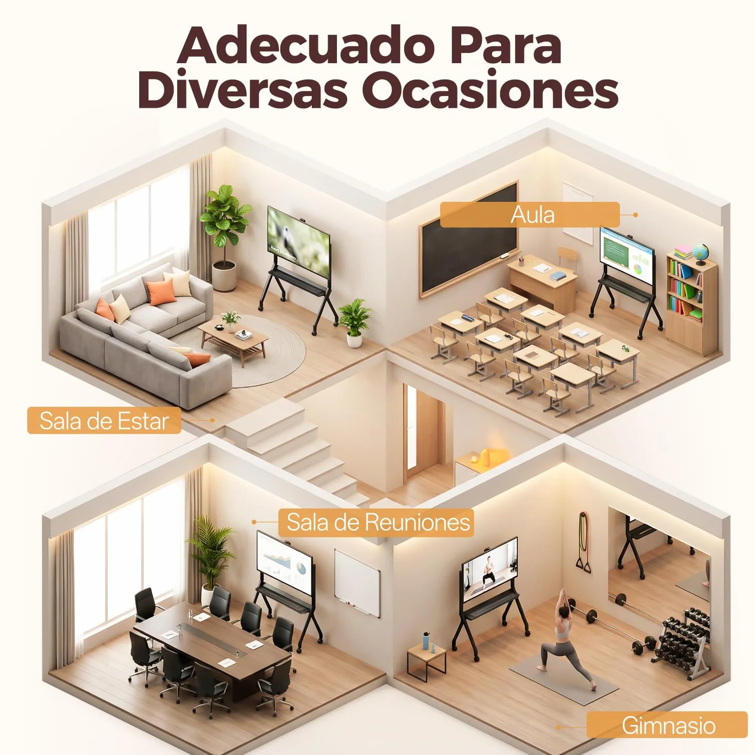 JAV Soporte para Pizarra Inteligente de 47”-65” con Rueda de Bloqueo de 360 para la Oficina o el Aula Moderna