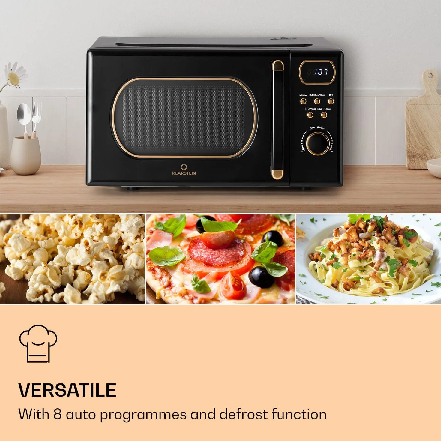 Klarstein Horno Microondas de Encimera Compacto 800W Grill Acero Inoxidable 20L Digital Inteligente