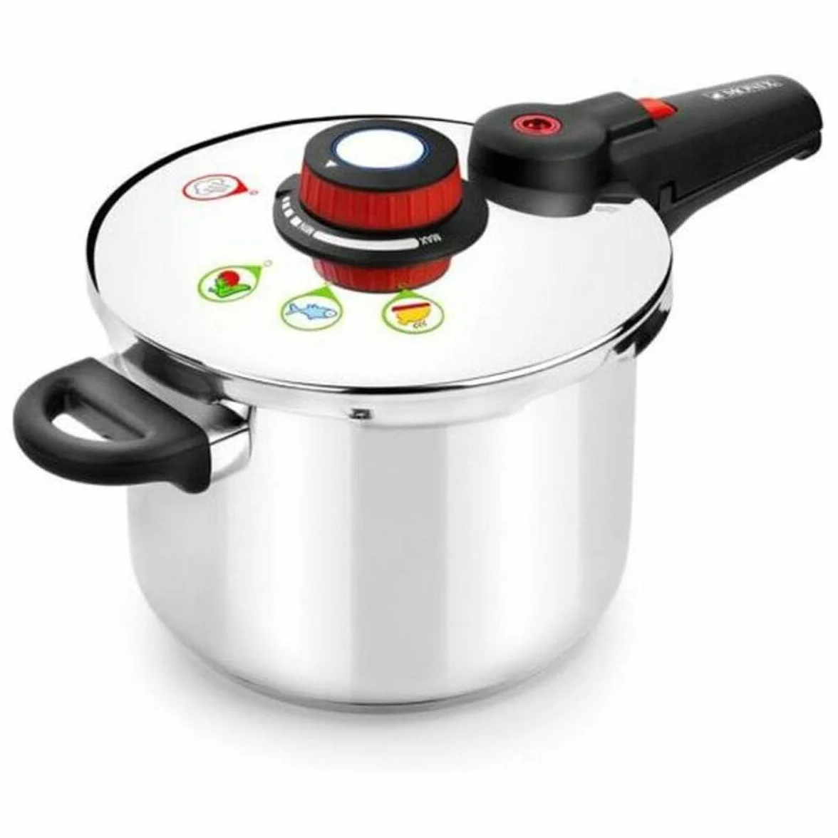 MONIX Selecta | Duo Set ollas a presión rápidas 4 y 6 litros con Sistema de selección de Alimentos y Cierre automático, Acero INOX 18/10, Plata, 2 Unidades