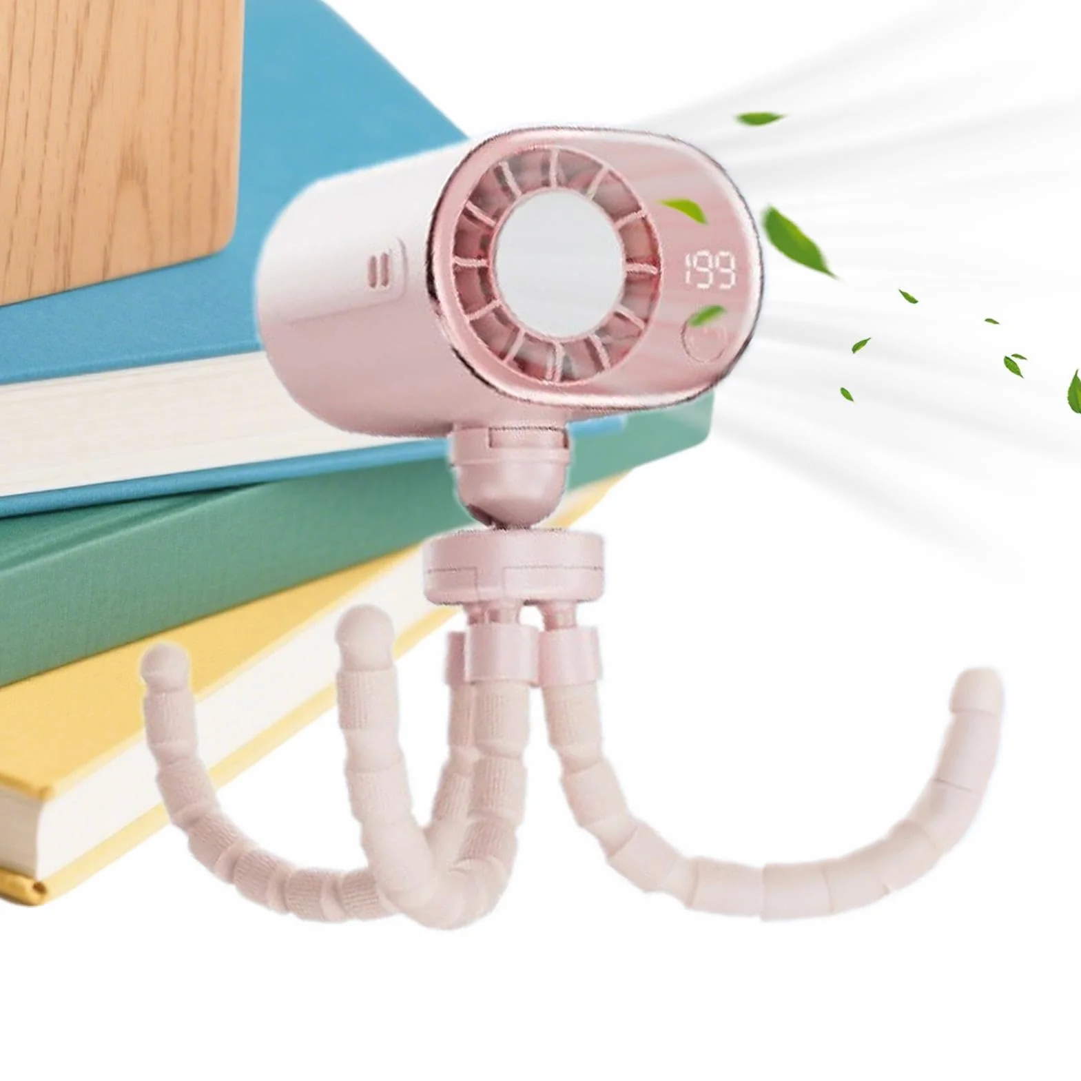 Ventilador Portátil para Coche 199 Velocidades Diseño Pulpo Con Pantalla | con Clip para Coche y Rotación 360 Grados Carga USB-C para Niños y Adultos en Viajes Verano Camping Exterior Oficina