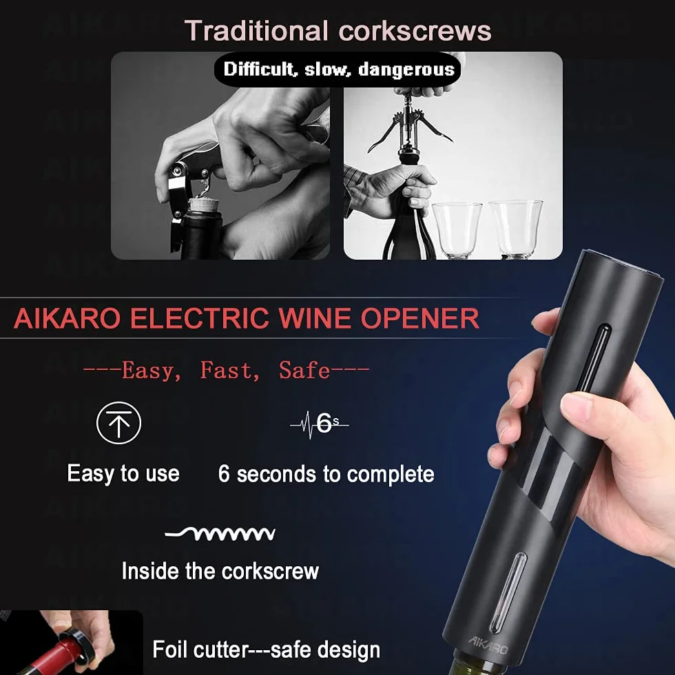 Abrebotellas de vino eléctrico Sacacorchos automático Recargable AIKARO Juego Base