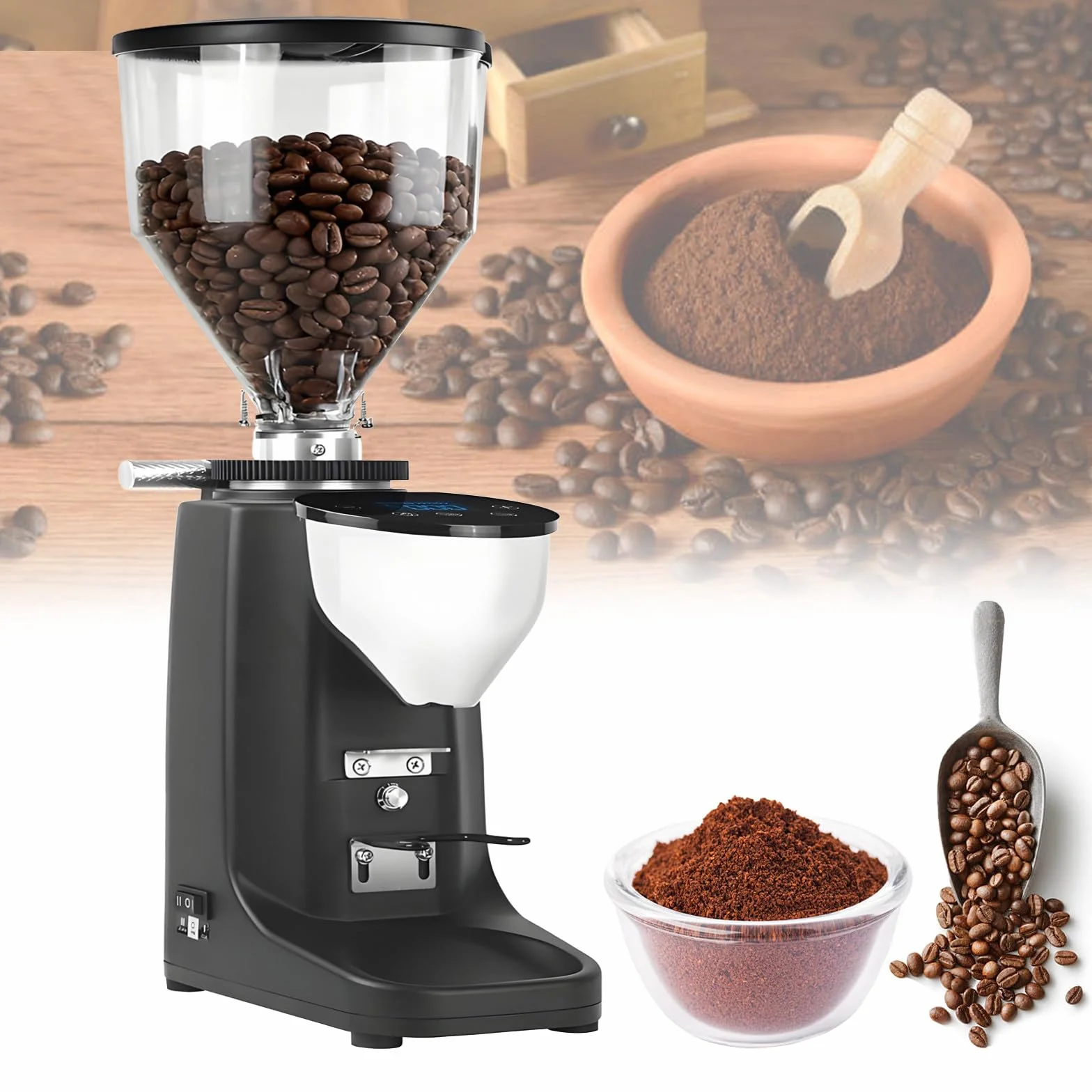 Molinillo de café de muelas, Molinillo para Espresso Profesional, Acero Inoxidable, 19 ajustes precisos y Panel de Control LED para Espresso/Prensa Francesa/Drip/Cold Brew Black