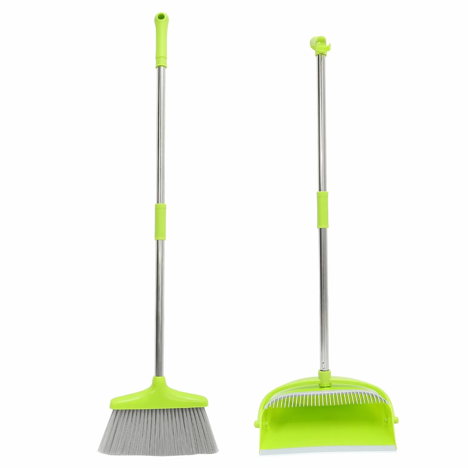 Escoba y Recogedor de Acero Inoxidable Verde, Kit, Herramienta de Limpieza para Suelos, Almacenamiento Compacto, para Hogar, Oficina y Uso Interior, Limpieza para Toda la Familia