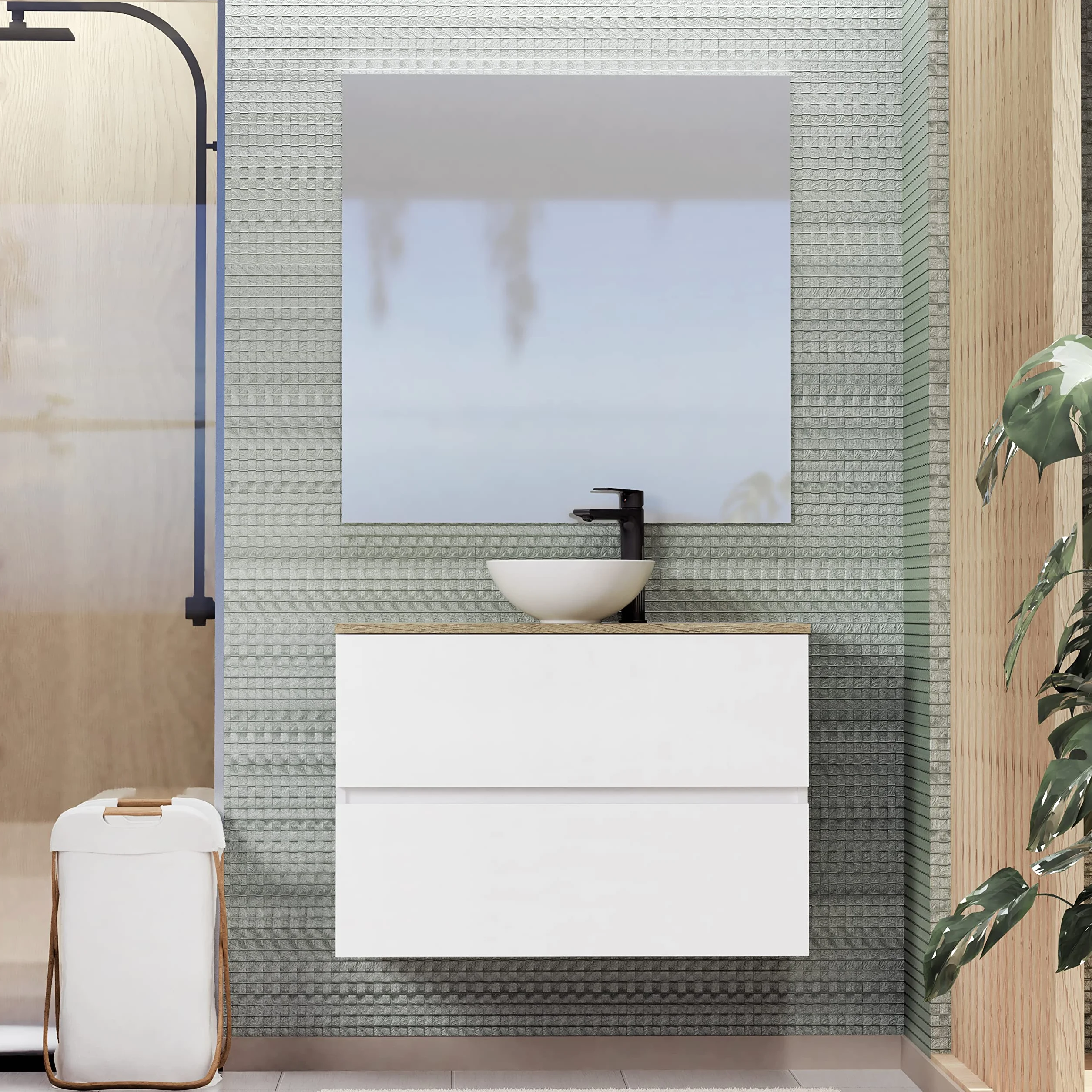 Baikal Mueble de Baño Ness 80 cm Blanco Fondo Reducido 36cm Lavabo Cerámico