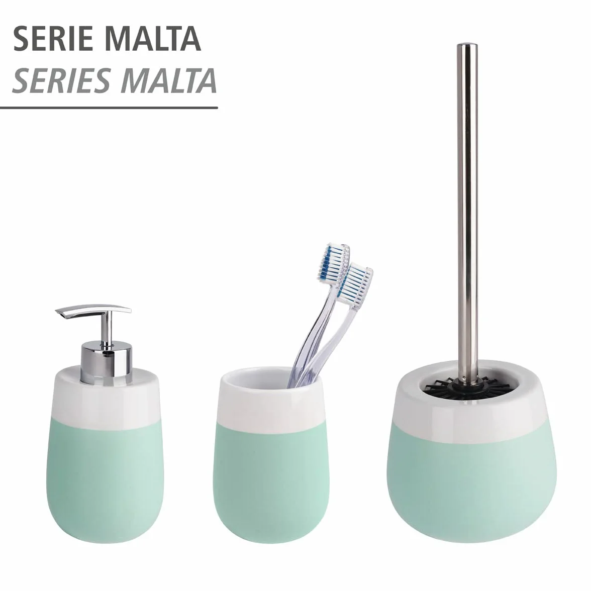Wenko Malta Vaso Cerámica Verde Menta 8x8x11 cm para Cepillos de Dientes