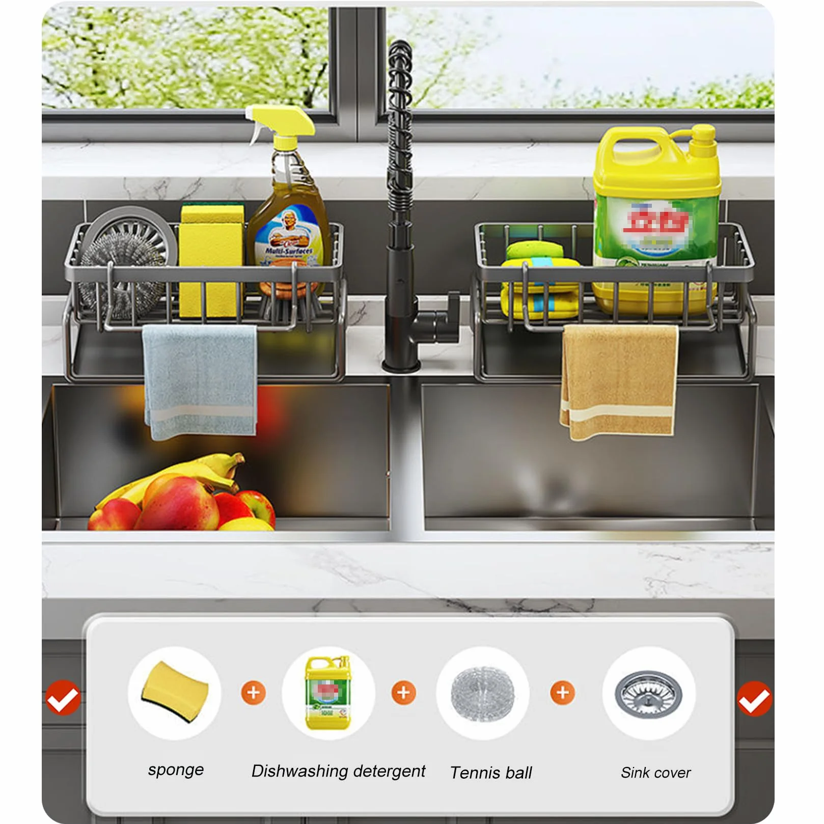 ViWaVee Organizador Cocina con Bandeja de Drenaje Autodrenante Negra