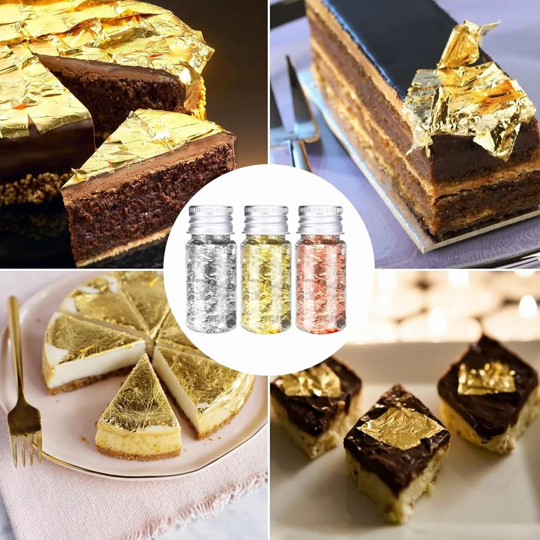 Oro Lámina Decorativa 3 Piezas con Pinza y Copos para Manualidades