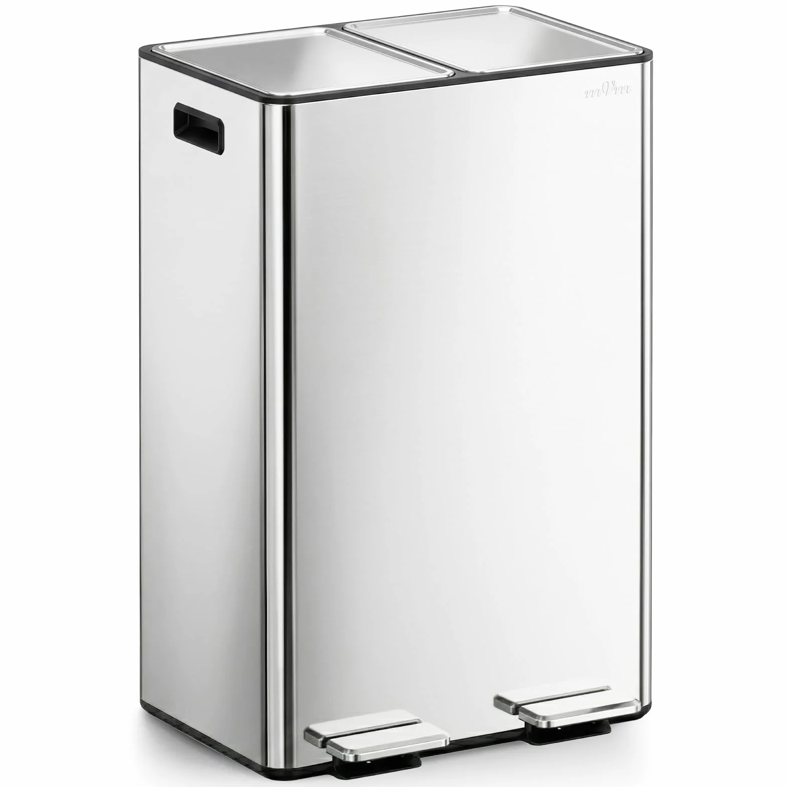 mVm Cubo de Basura para la Cocina, 2 Compartimentos 2 x 30L Cubo de Basura Cocina, Papelera Moderna y Robusta, Cierre Suave, para Cocina, Salón, Plata